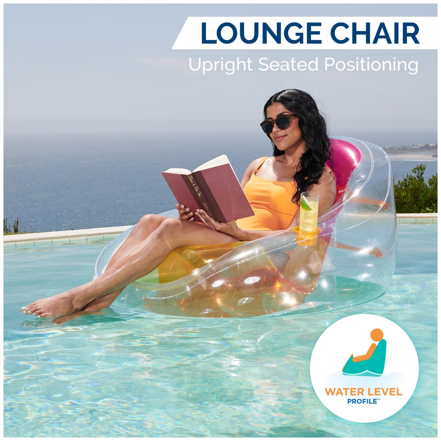 Flotador Inflable SwimWays Translúcido con Portavasos y Respaldo para Adultos