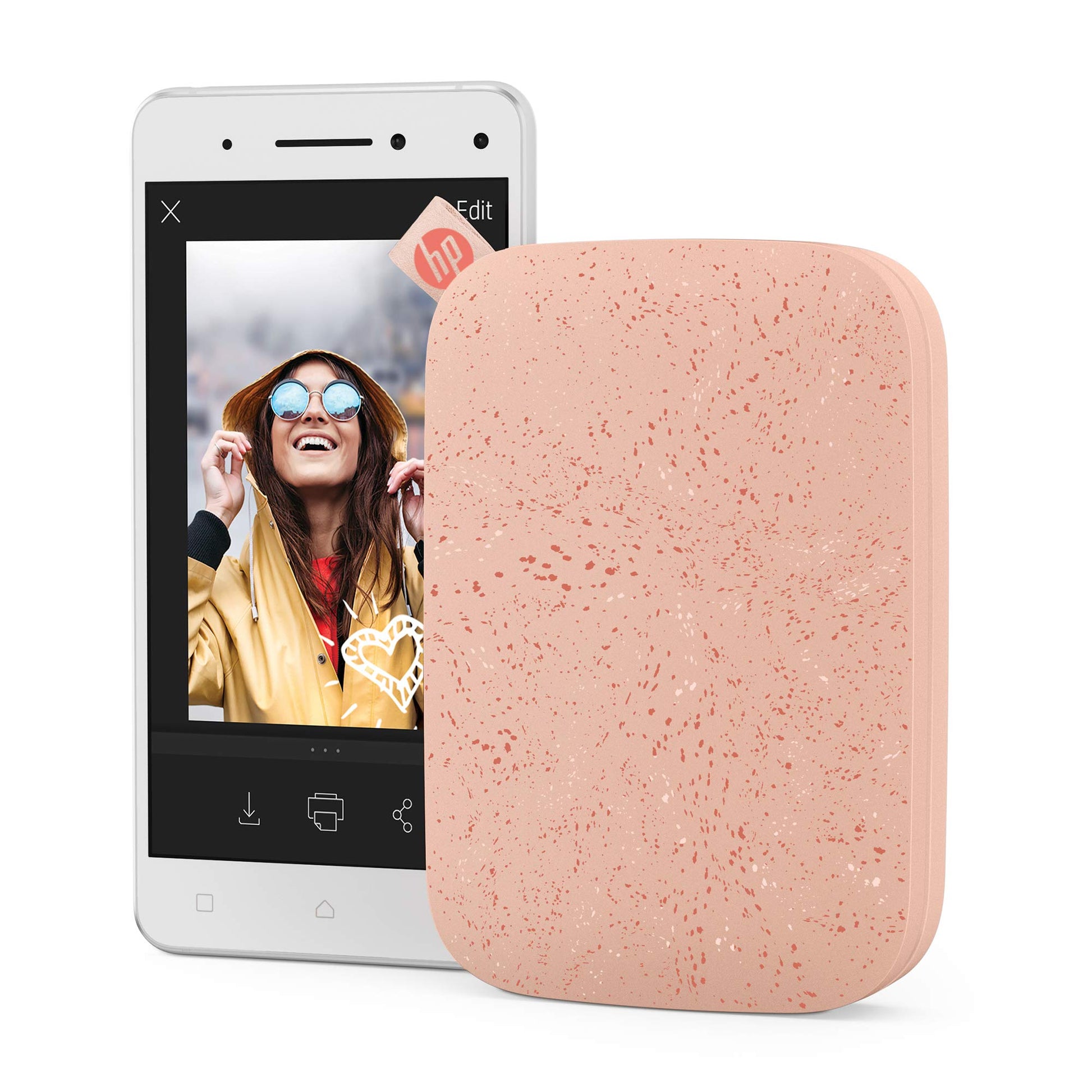 HP - Impresora fotográfica portátil Sprocket, imprime al instante fotos con reverso adhesivo de 2 x 3 pulgadas desde tu teléfono, Blush 1AS89A