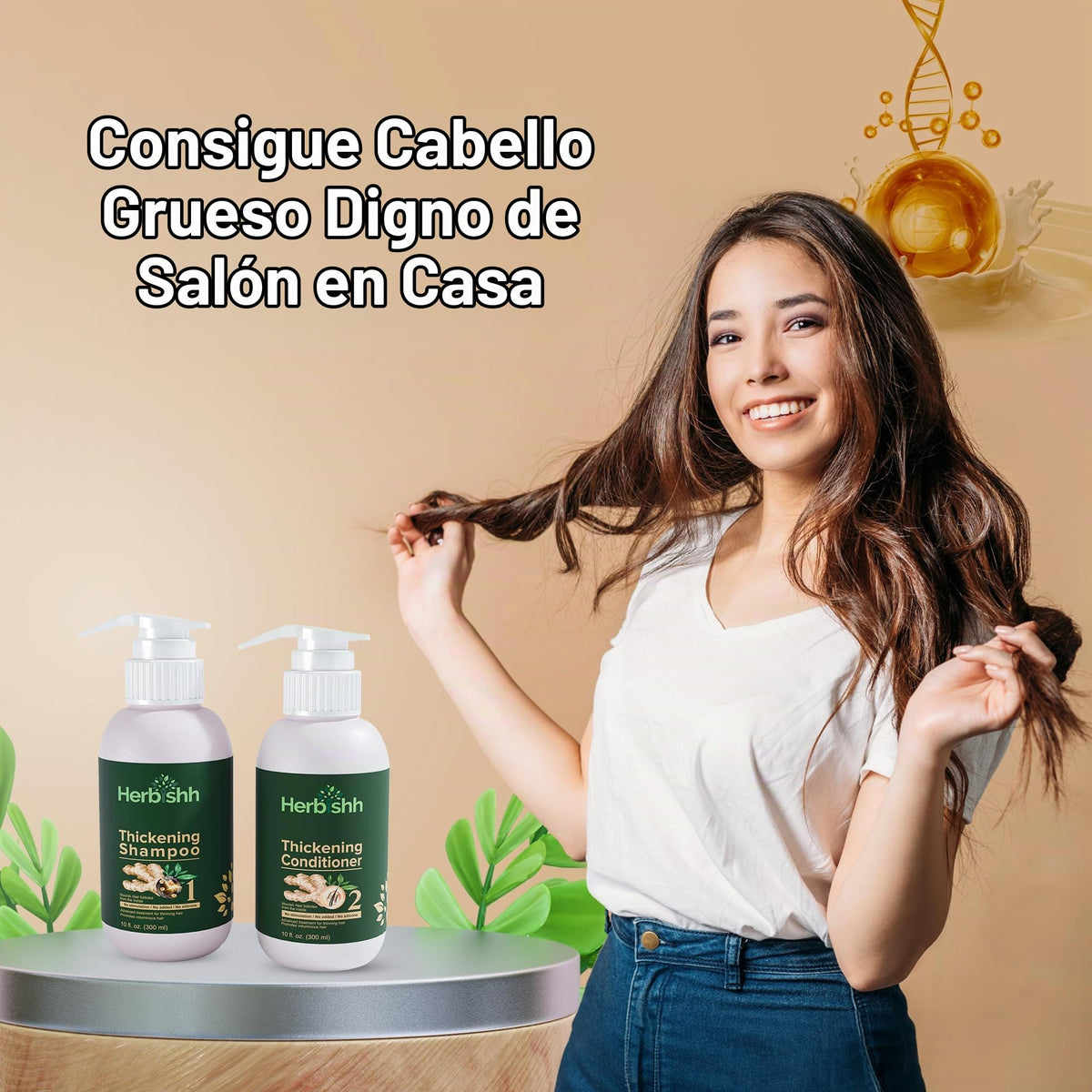 Shampoo y Acondicionador Engrosador con Extracto de Jengibre Herbishh – Kit para Hombres y Mujeres, Estimula el Crecimiento y Engrosamiento del Cabello, Sin Sulfatos ni Parabenos, Todo Tipo de Cabello