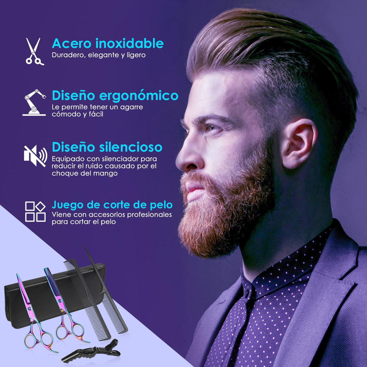 Lictin Tijeras para Cortar Cabello Profesional, Kit de Tijeras para Corte