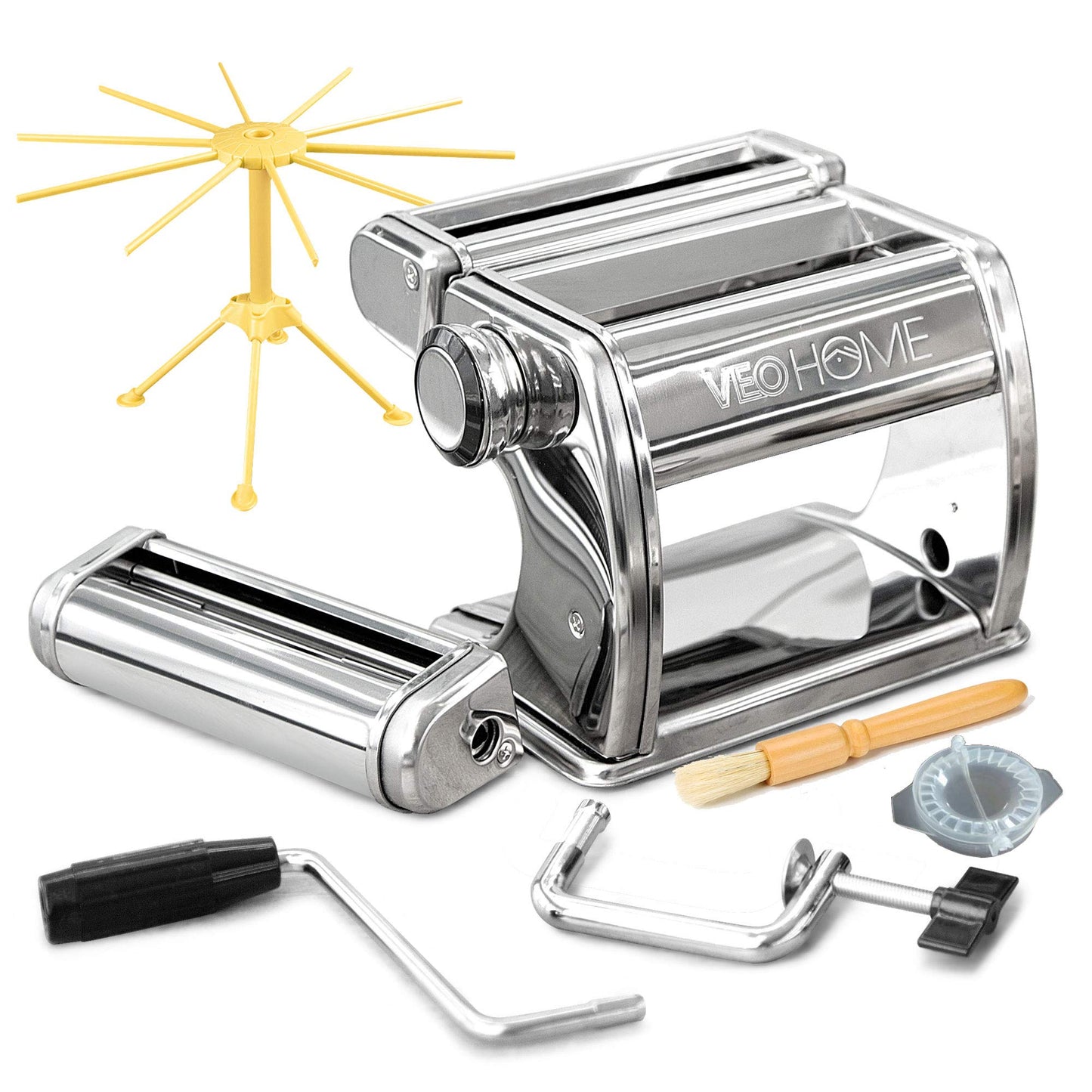 Máquina de Pasta Plana VeoHome Acero Inoxidable Ajustable con Cortador para Fideos Caseros Frescos