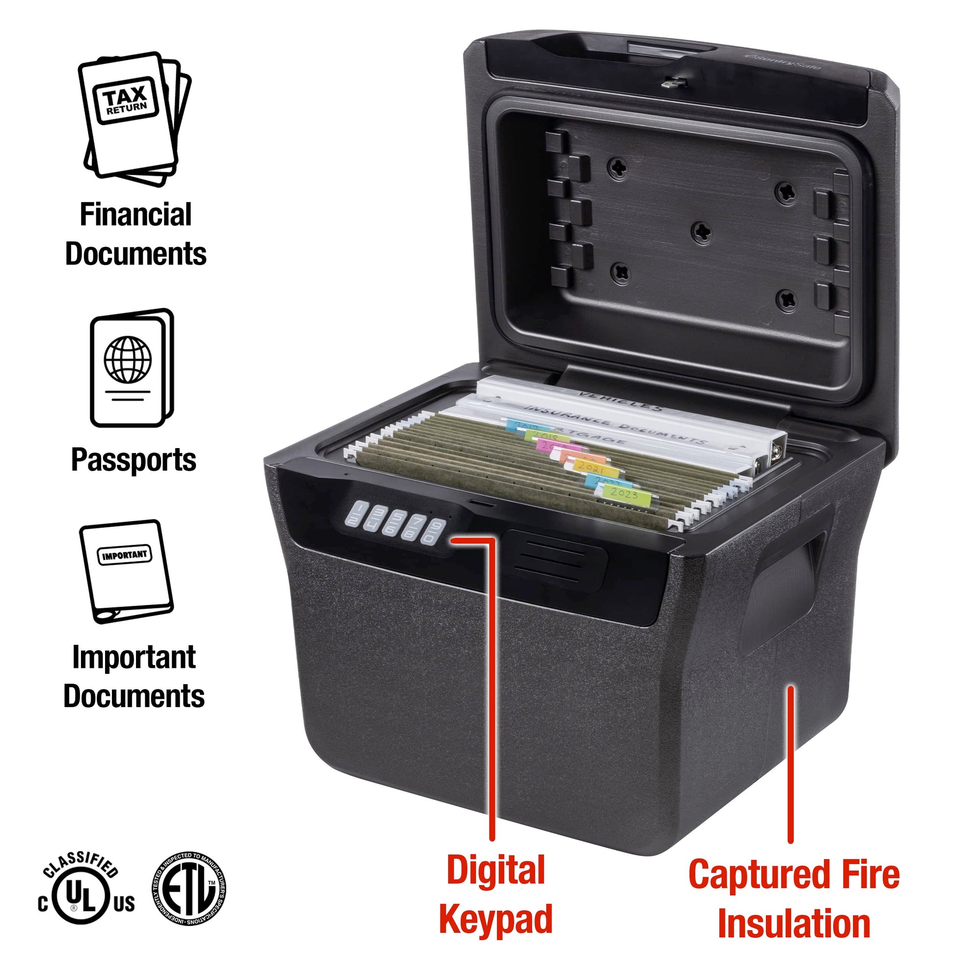 SentrySafe Fire and Water Safe, Fire Resistant File Safe with Digital Lock, 0.66 Cubic Feet, FHW40300,Charcoal Grey,Large