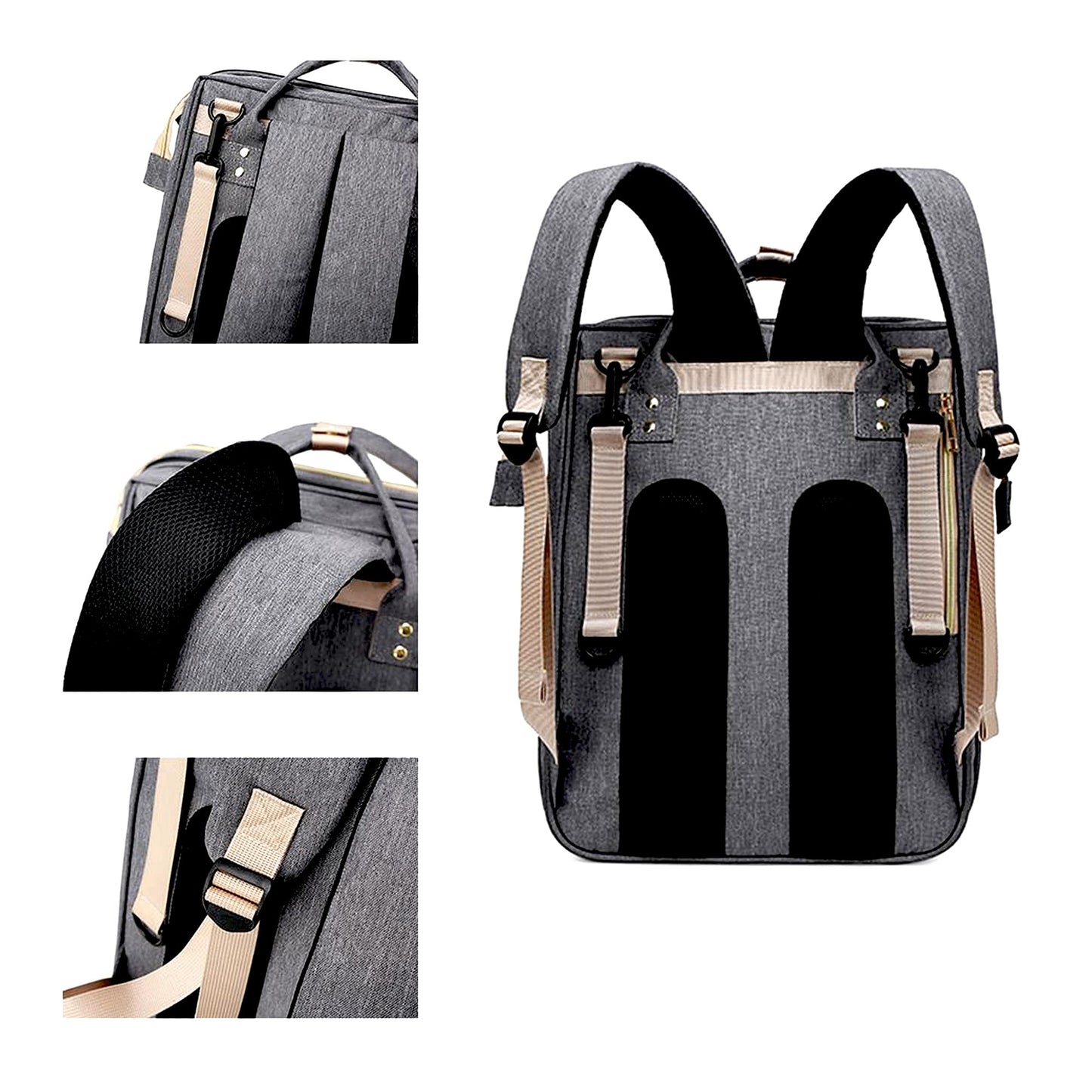 Zen Zen Pañalera Moderna Mochila Impermeable Térmica Con Puerto USB Funda Para Biberón Agujero Para Audífonos Diseño Antirrobo (Gris)
