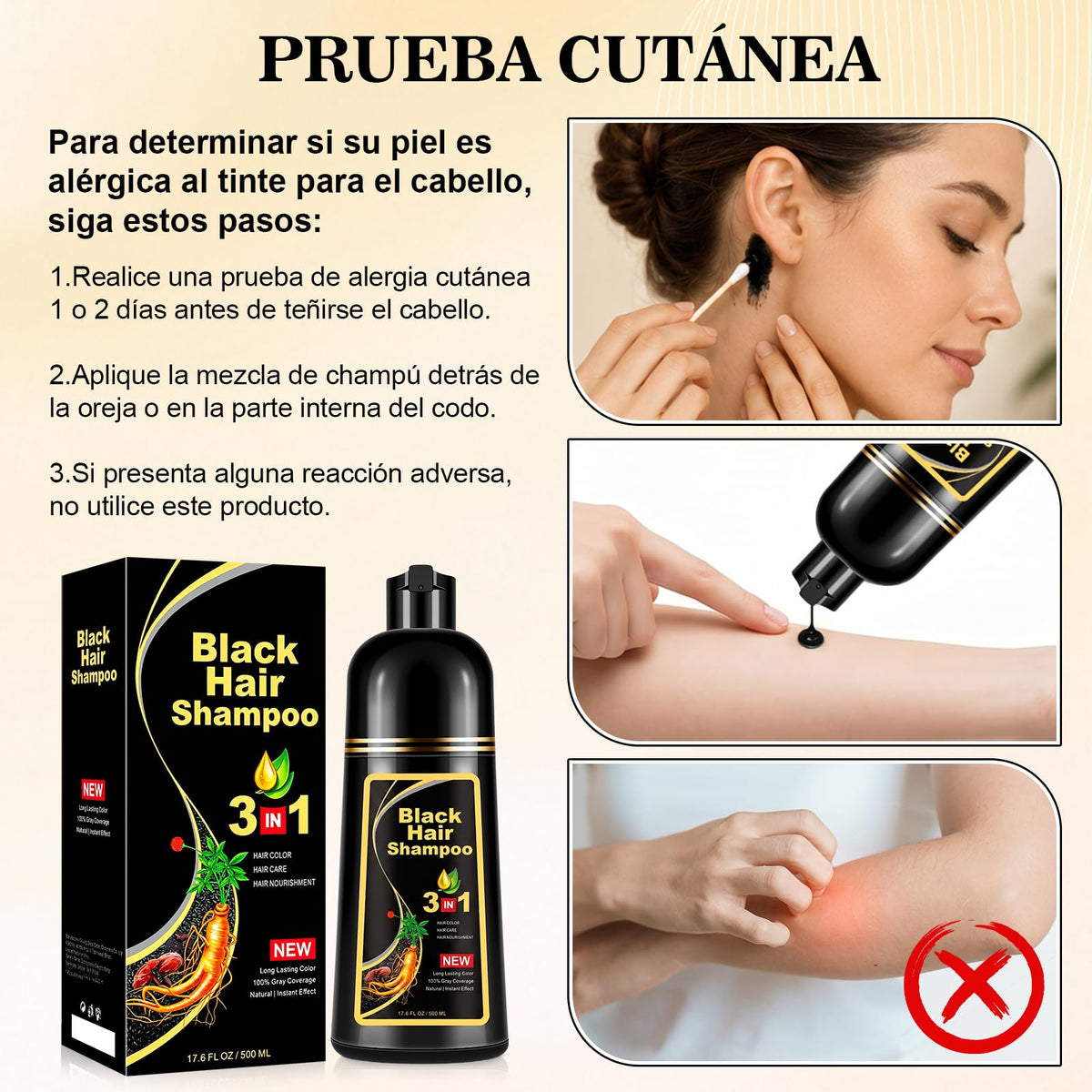Champú Instant Hair Color para Cabello,hair dye shampoo, Champú Tinte Instantáneo 3 En 1 Fórmula Suave Que contiene Ingredientes Naturales,shampoo tinte, Adecuado Para HombresY mujeres (Negro)