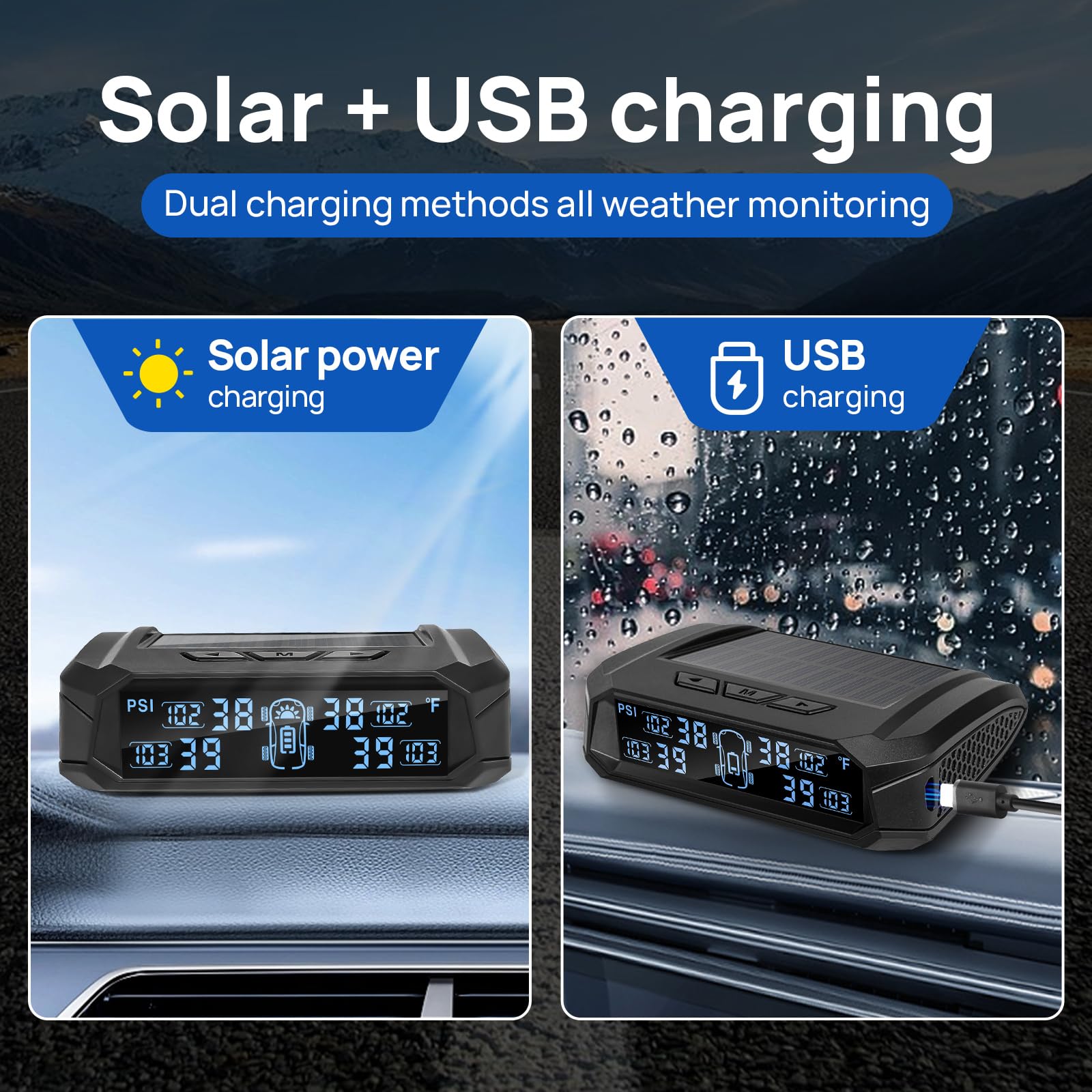 Sistema de Monitoreo de Presión de Neumáticos Masoll Negro con Cargador Solar y 4 Sensores para RV