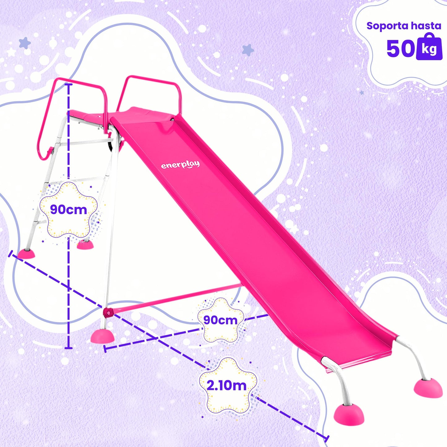 Resbaladilla Infantil ENERPLAY Rosa de Acero 210x90 cm para Niña