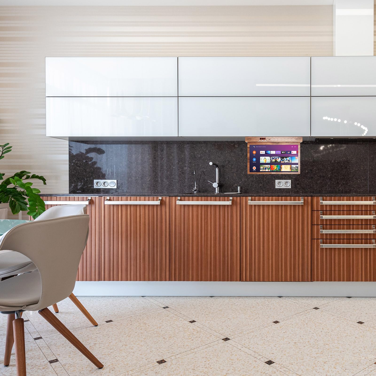 Televisor Inteligente SYLVOX Grano de Madera con Rotación de 360° y Diseño Compacto para Cocina, Recámara o RV