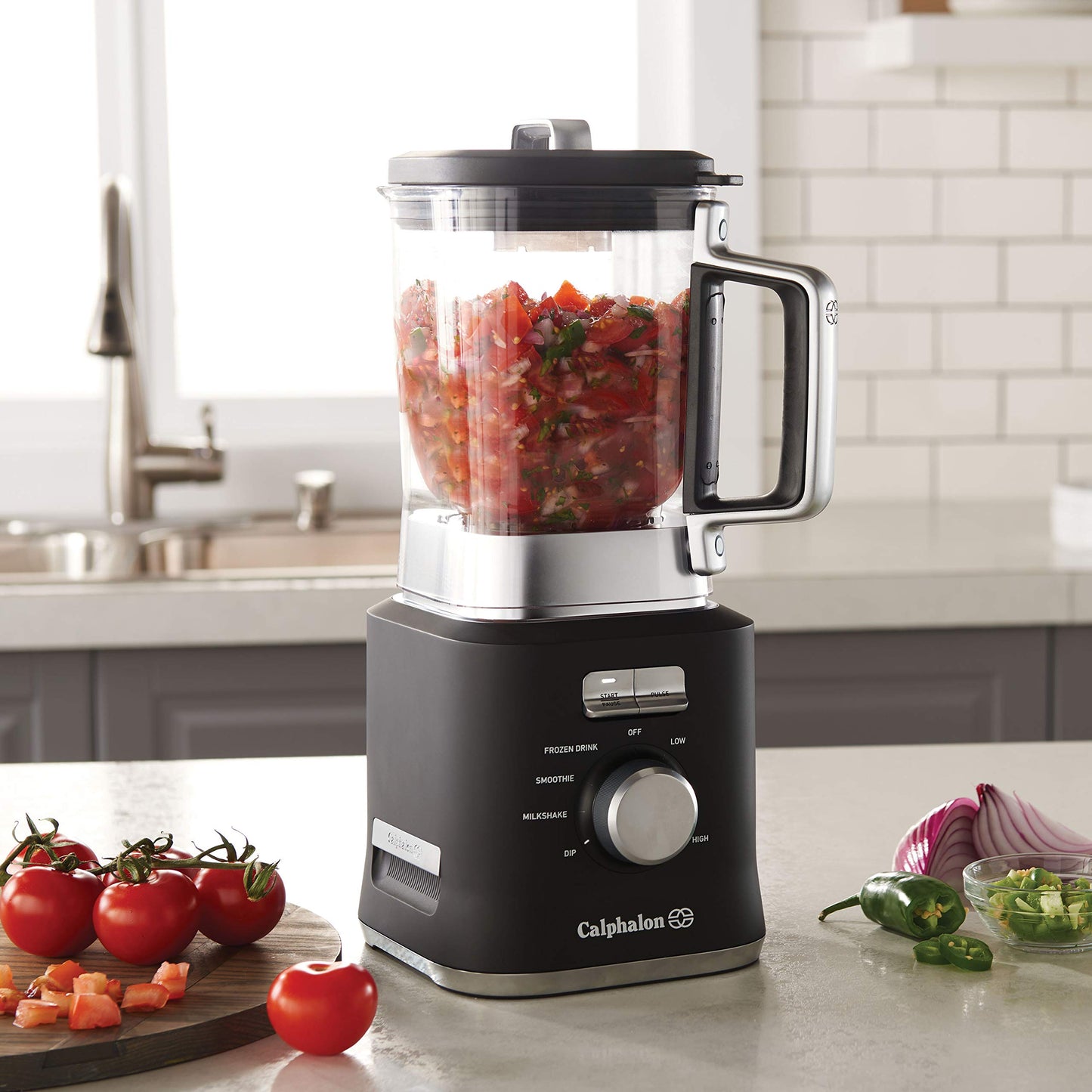 Calphalon Precision Control - Licuadora (50 onzas) con base de 900 vatios y tarro Tritan sin BPA, color negro mate