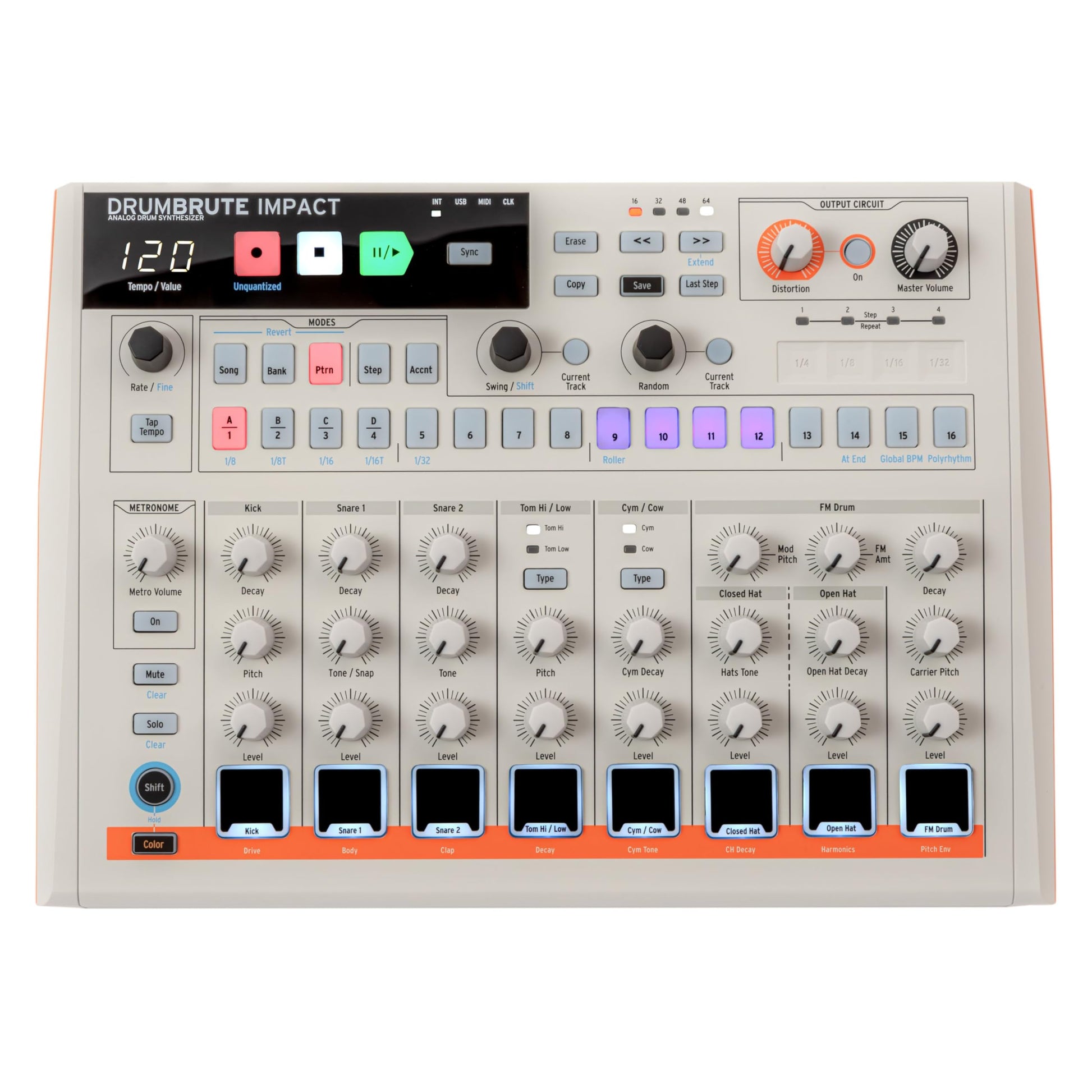 Arturia DrumBrute Impact 1984 - Máquina de tambor analógica, color blanco