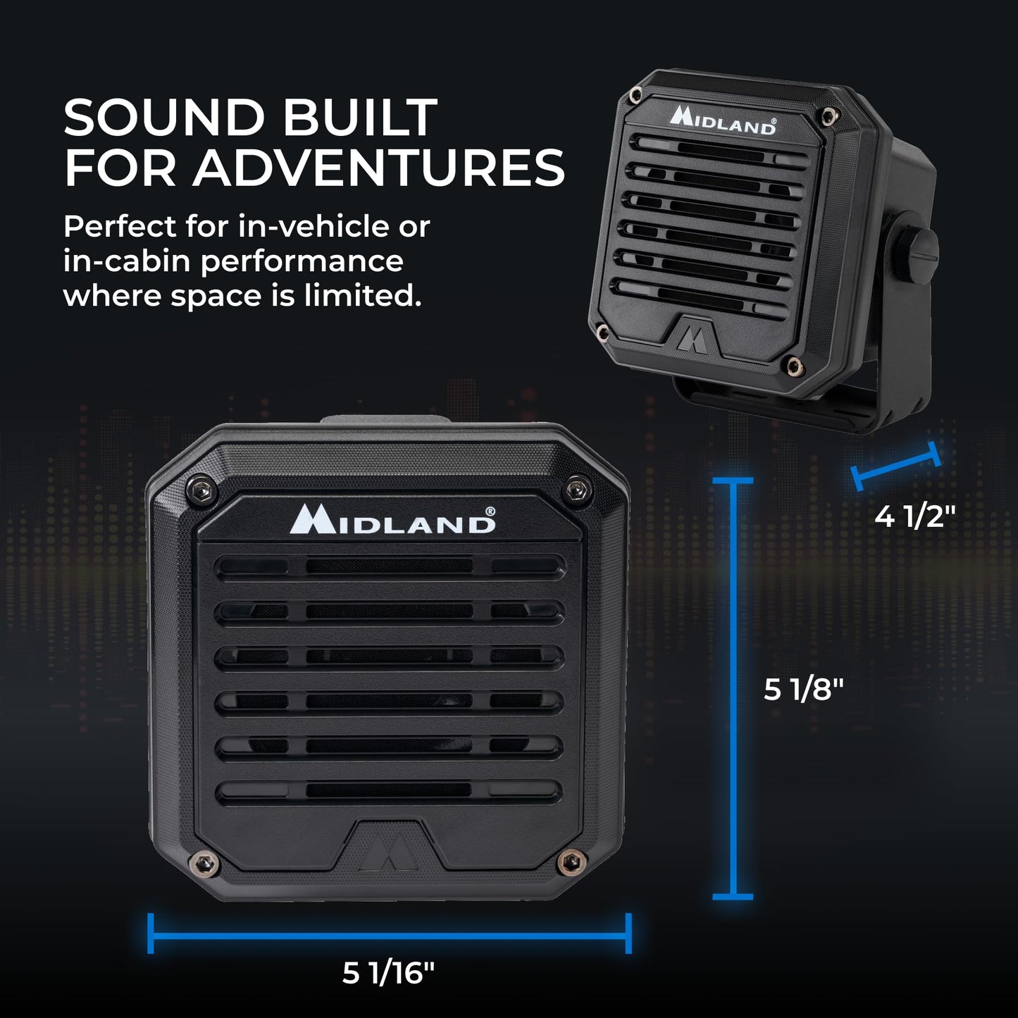 Midland - Altavoz externo amplificado de alta resistencia SPK200 de 20W - Cancelación de ruido AI de 180 grados, base giratoria para radios CB y MXT, sistema de sonido de 8 ohmios, conector de audio
