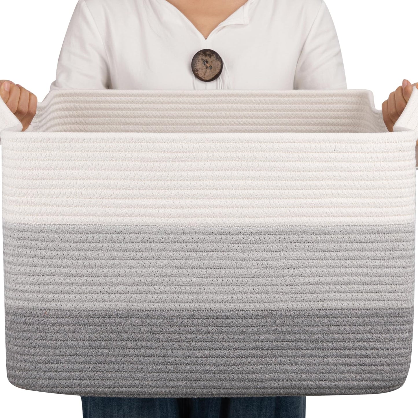 OIAHOMY - Cesta de cuerda de algodón, rectangular, para almacenamiento, 18 x 14 x 12 pulgadas, gris degradado