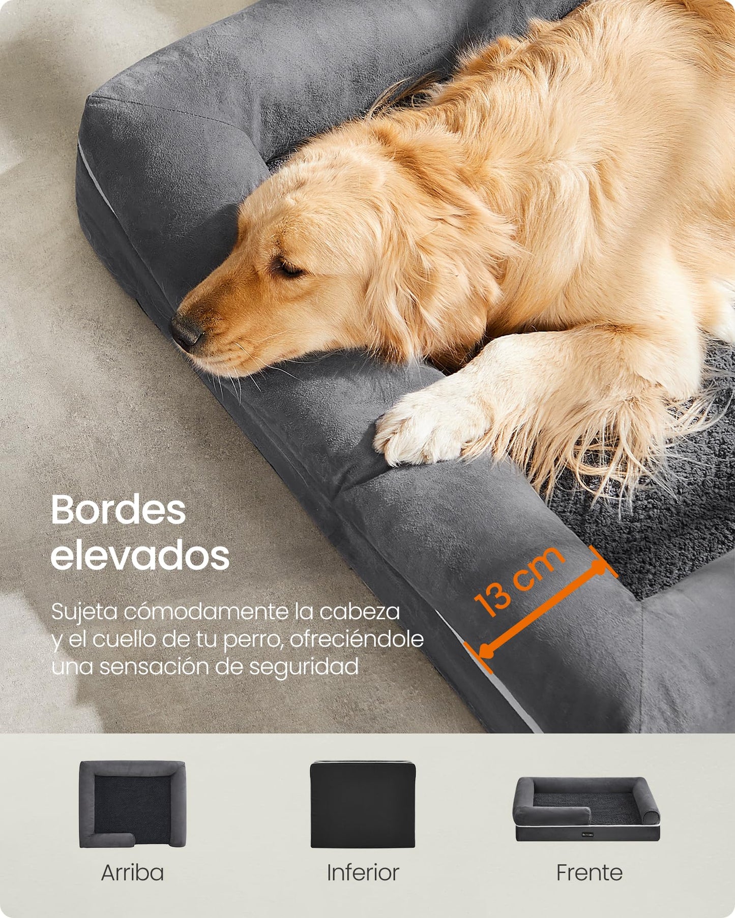 Cama Ortopédica para Perros Feandrea Gris Oscuro con Funda Extraíble y Lavable