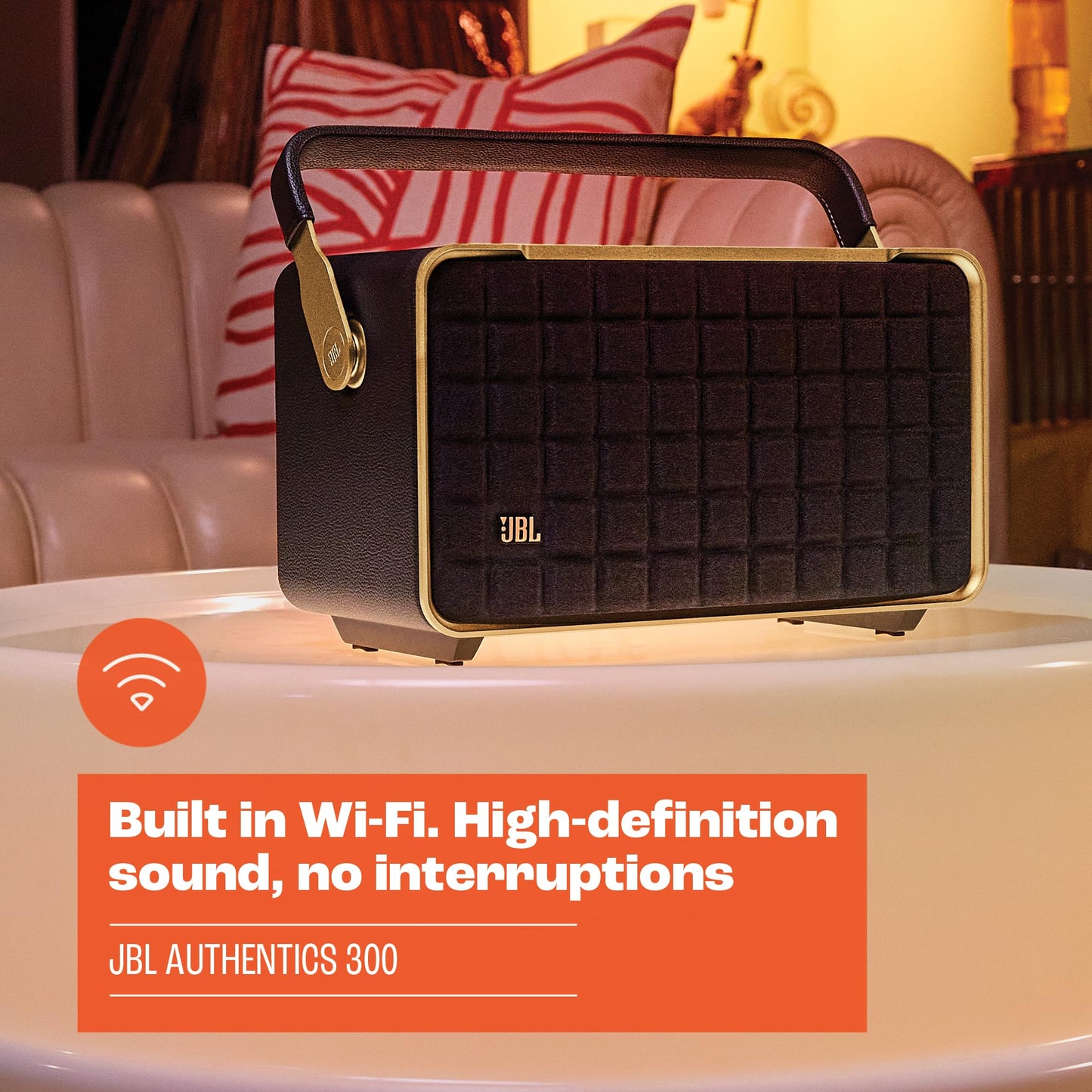 JBL Authentics 300 Bocina Portátil Wi-Fi/Bluetooth, 100W de Potencia, Reproducción 8 Horas, Asistentes de Voz - Negro