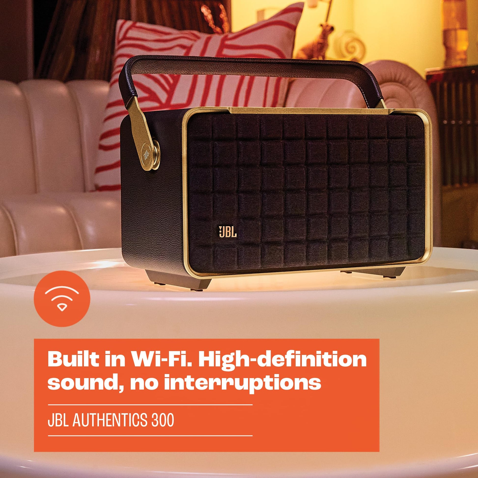 JBL Authentics 300 Bocina Portátil Wi-Fi/Bluetooth, 100W de Potencia, Reproducción 8 Horas, Asistentes de Voz - Negro