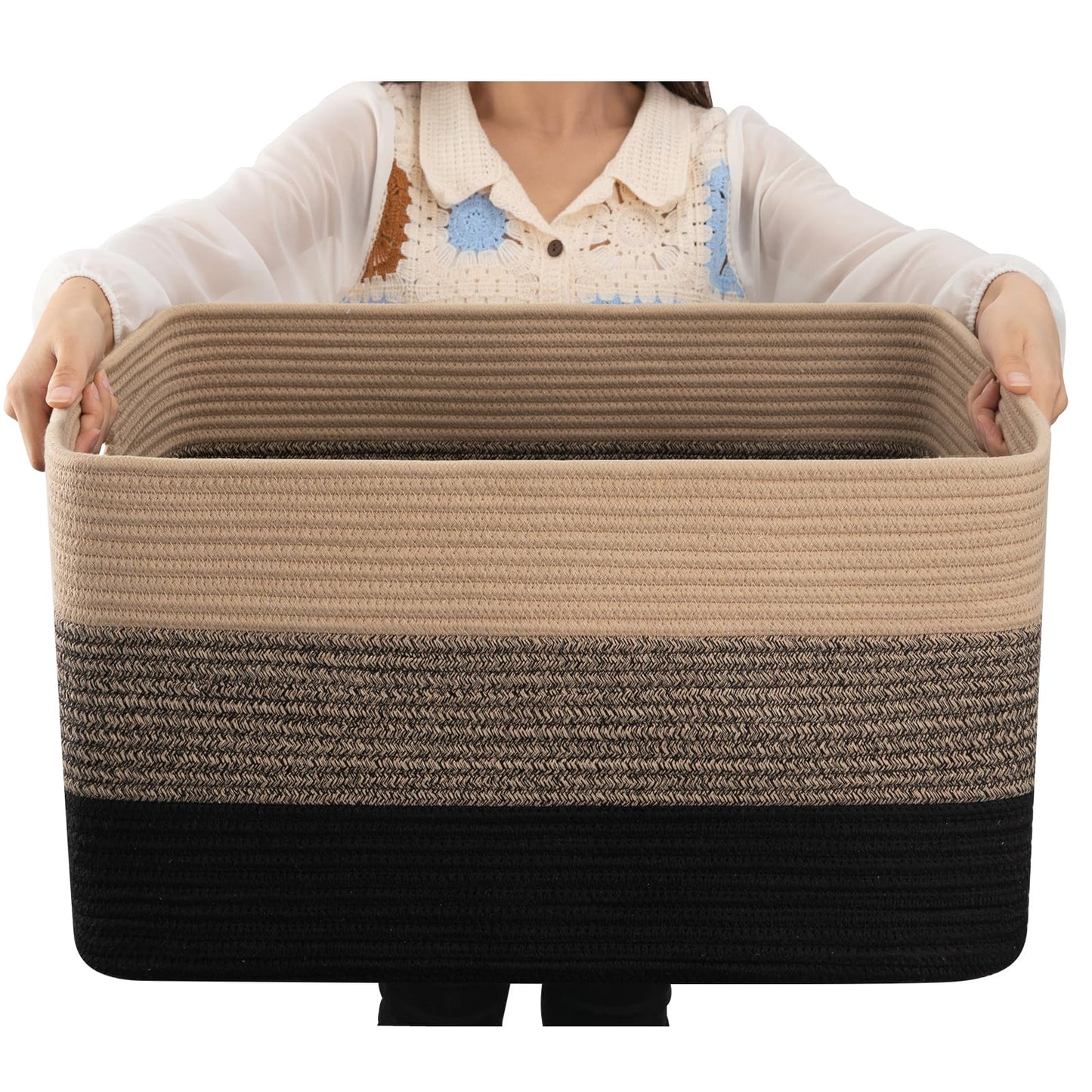 OIAHOMY - Cesta de manta grande, 22 x 17 x 12 pulgadas, cestas tejidas rectangulares para guardería, sala de estar, almacenamiento de juguetes con asa, cestas grandes para organizar, color amarillo y