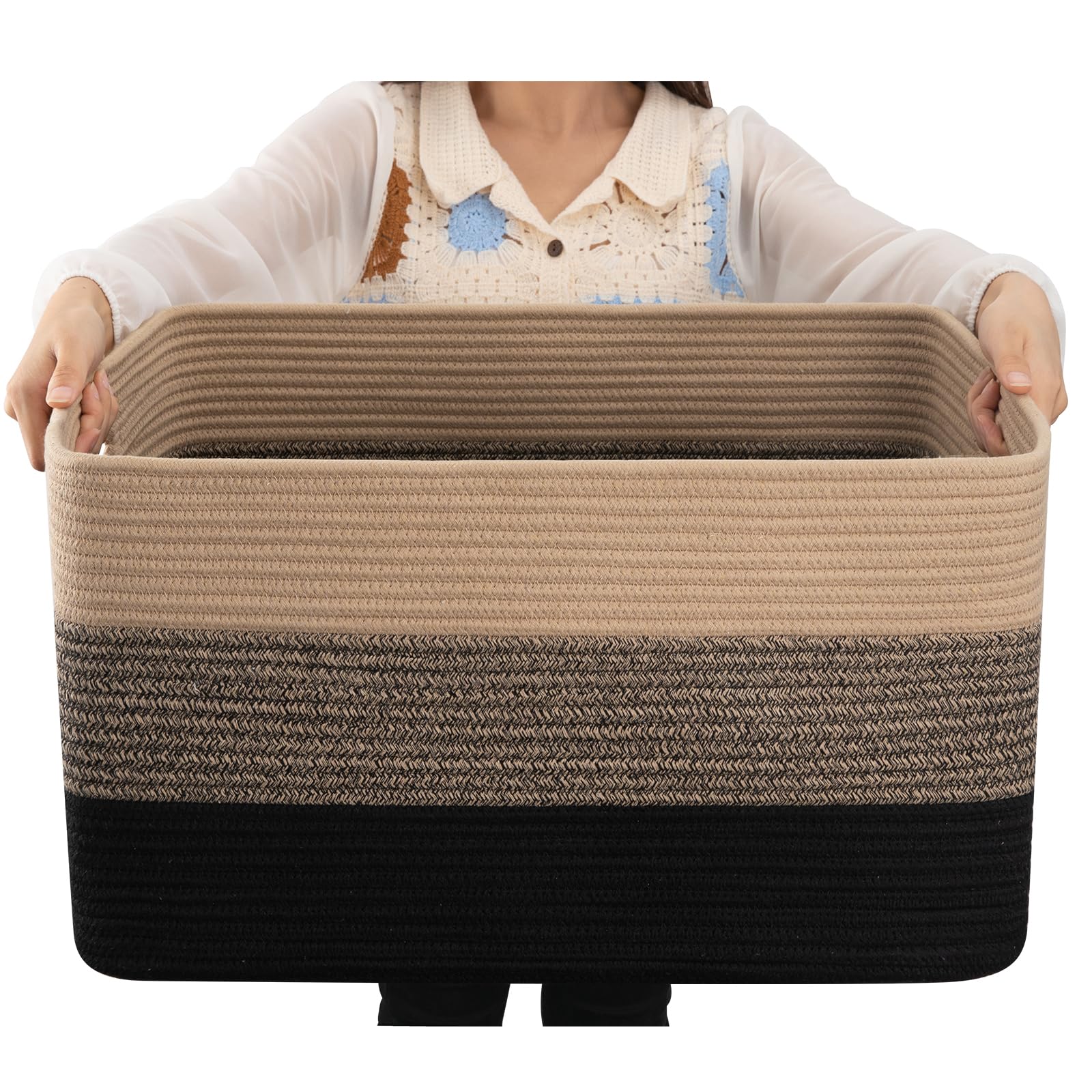 OIAHOMY - Cesta de manta grande, 22 x 17 x 12 pulgadas, cestas tejidas rectangulares para guardería, sala de estar, almacenamiento de juguetes con asa, cestas grandes para organizar, color amarillo y