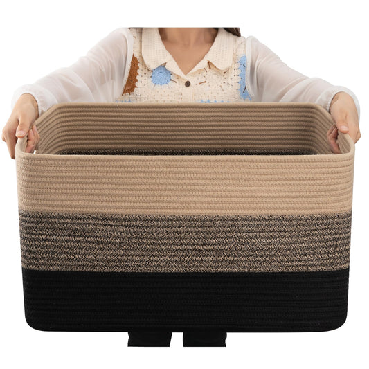 OIAHOMY - Cesta de manta grande, 22 x 17 x 12 pulgadas, cestas tejidas rectangulares para guardería, sala de estar, almacenamiento de juguetes con asa, cestas grandes para organizar, color amarillo y