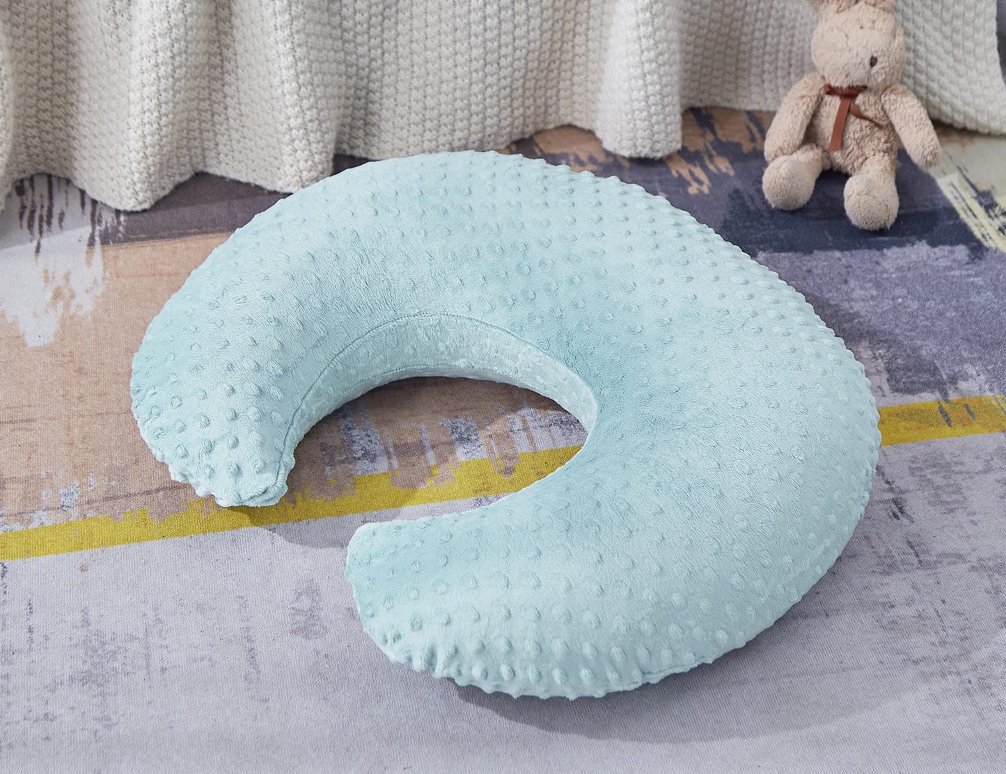 QUENESS Almohada y posicionador de lactancia, lactancia materna, alimentación con biberón, soporte para sentarse al bebé con funda extraíble ultra suave, soporte para el tiempo de abdomen para bebés y