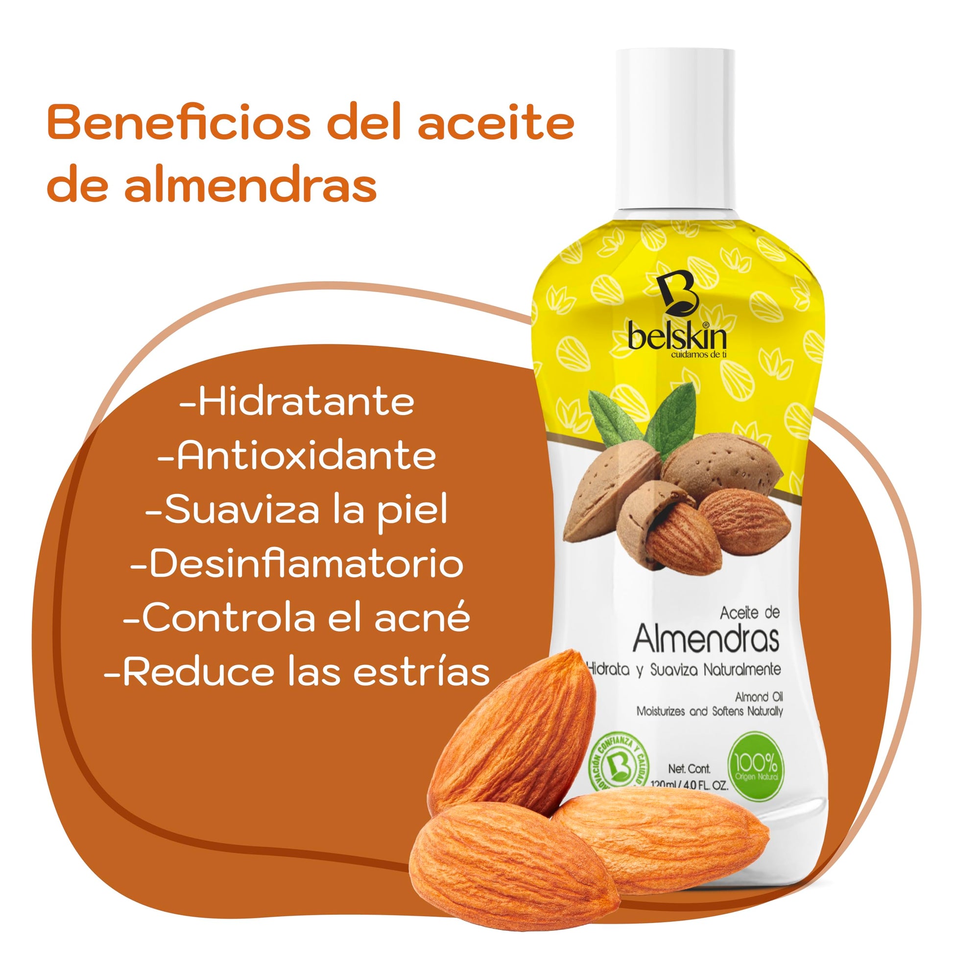 Belskin | 6 Pack Aceites Cosméticos de Almendra | Aceite Para uso Corporal – Piel, Cuerpo y Cabello | Aceite para Cabello - Aceite Facial - Aceite Corporal | Hidrata y Suaviza Naturalmente | Aporta Fuerza y Brillo a Uñas y Pestañas | Cabello más Brilloso