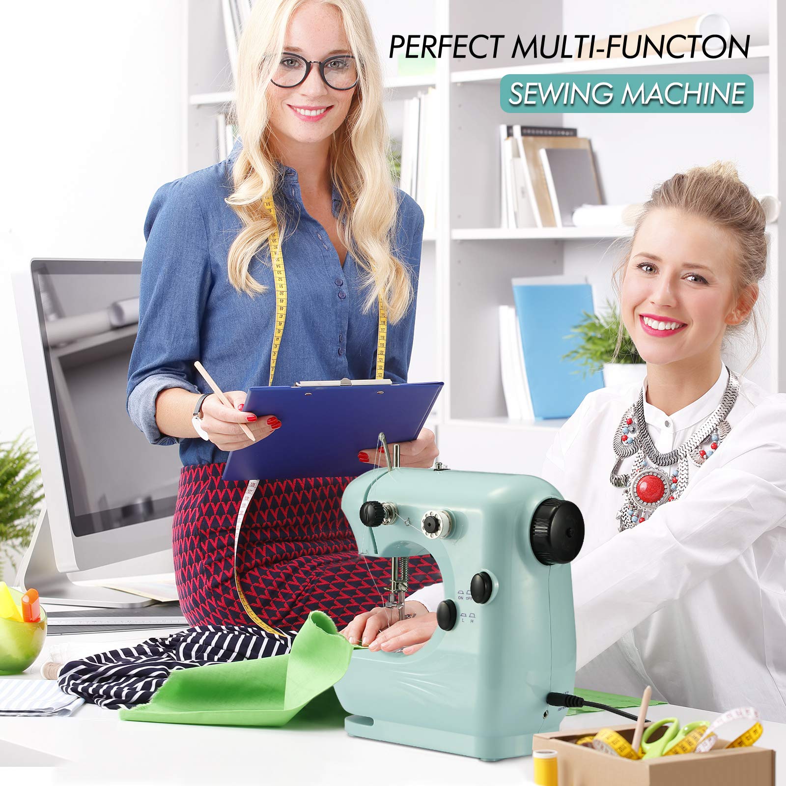 Maquina Portatil de Coser, Maquina de Coser mini de Coser Electrica Portátil Automático, Kit de accesorios de costura, Doble Velocidades Controlar Hilo Doble con Luz, para Ropa, Sábanas, Cremallera