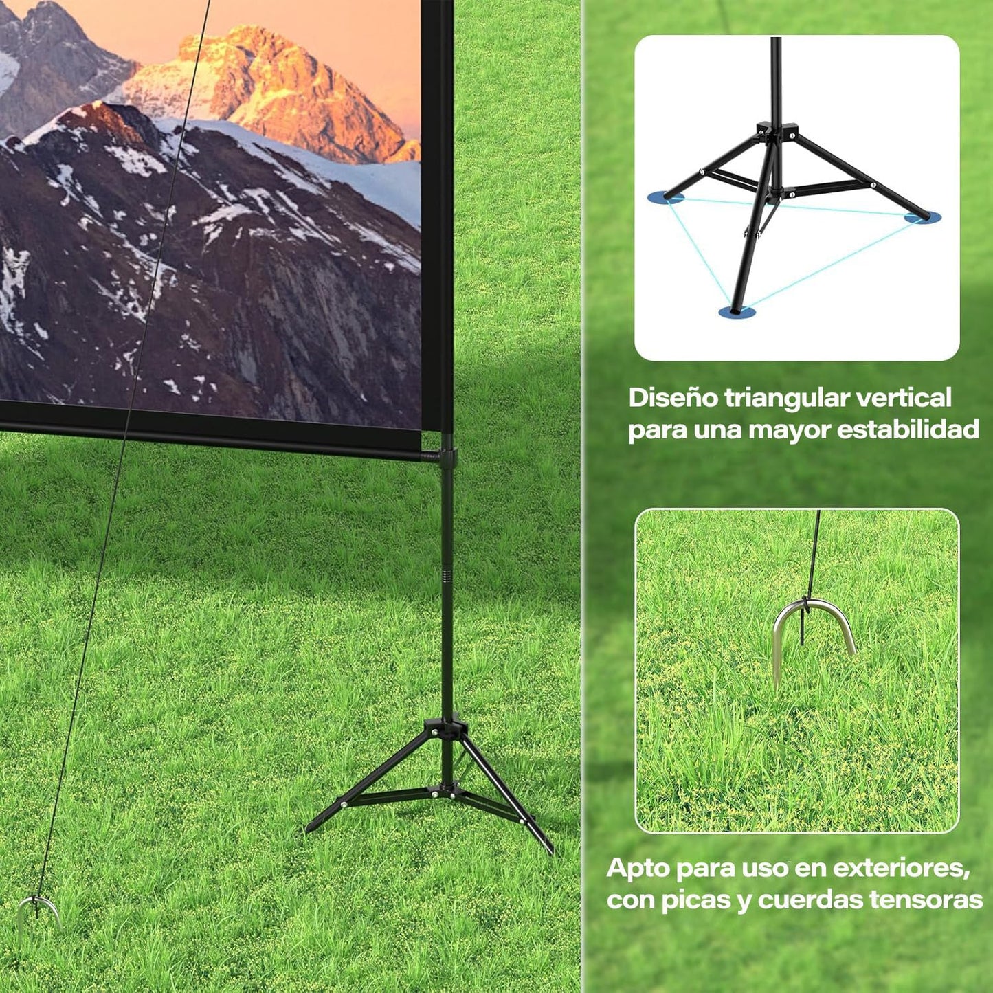 WEGOPAI Pantalla para Proyector de 100 Pulgadas, con Soporte Ajustable Pantalla de Proyección Portátil,16:9 4K HD Resistente a Las Arrugas Pantalla de Cine para La Noche de Cine y Fiesta