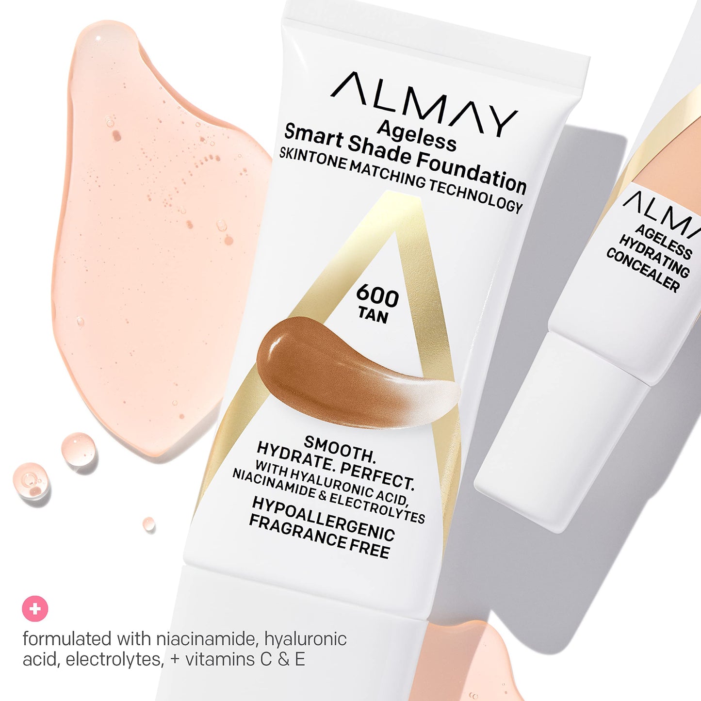 Base de maquillaje antienvejecimiento Almay Smart Shade Ageless con ácido hialurónico, niacinamida y vitaminas C y E - Tono 300 Medium - 1 oz - Hipoalergénica y sin fragancia - Ideal para pieles maduras - ¡Compra online ahora!