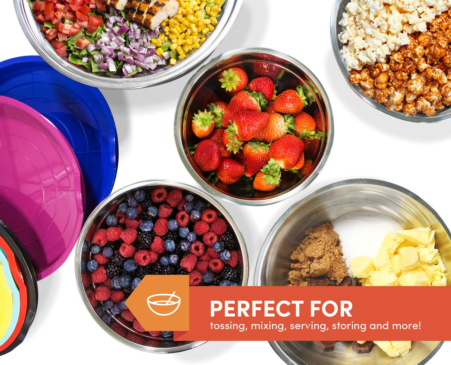 Tazones de Mezcla Maxi-Matic Elite Gourmet Acero Inoxidable Coloridos con Tapas 12 Piezas