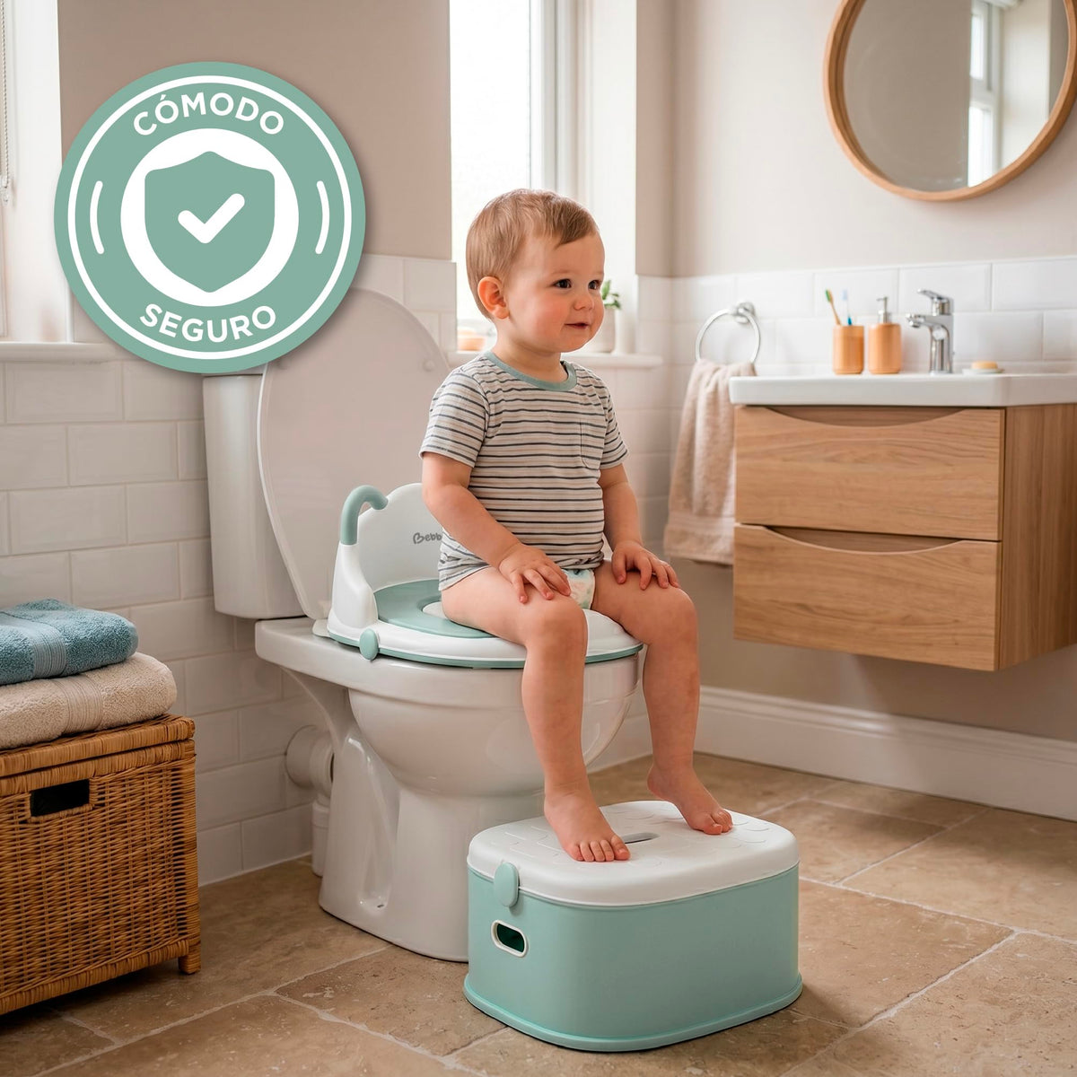 BEBBLY Bañito Entrenador Infantil 3 en 1, Bacinica, Asiento Reductor y Banco con Almacenamiento Antiderrapante para Niños de 6 Meses a 3 Años, Fácil de Limpiar, para Aprender a ir al Baño (Verde)