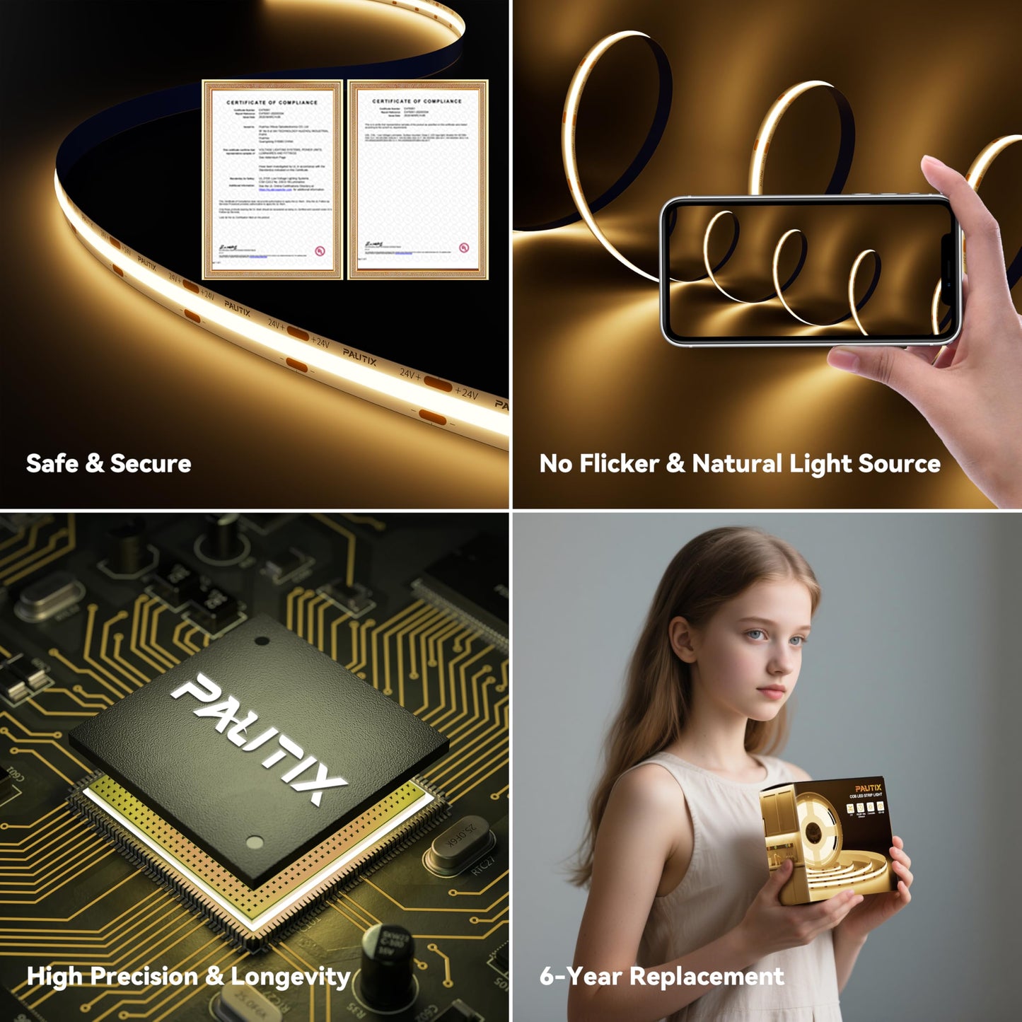 Tira de Luz LED Pautix Blanco Cálido Súper Brillante Regulable con Control Remoto para Bricolaje en Casa y Oficina