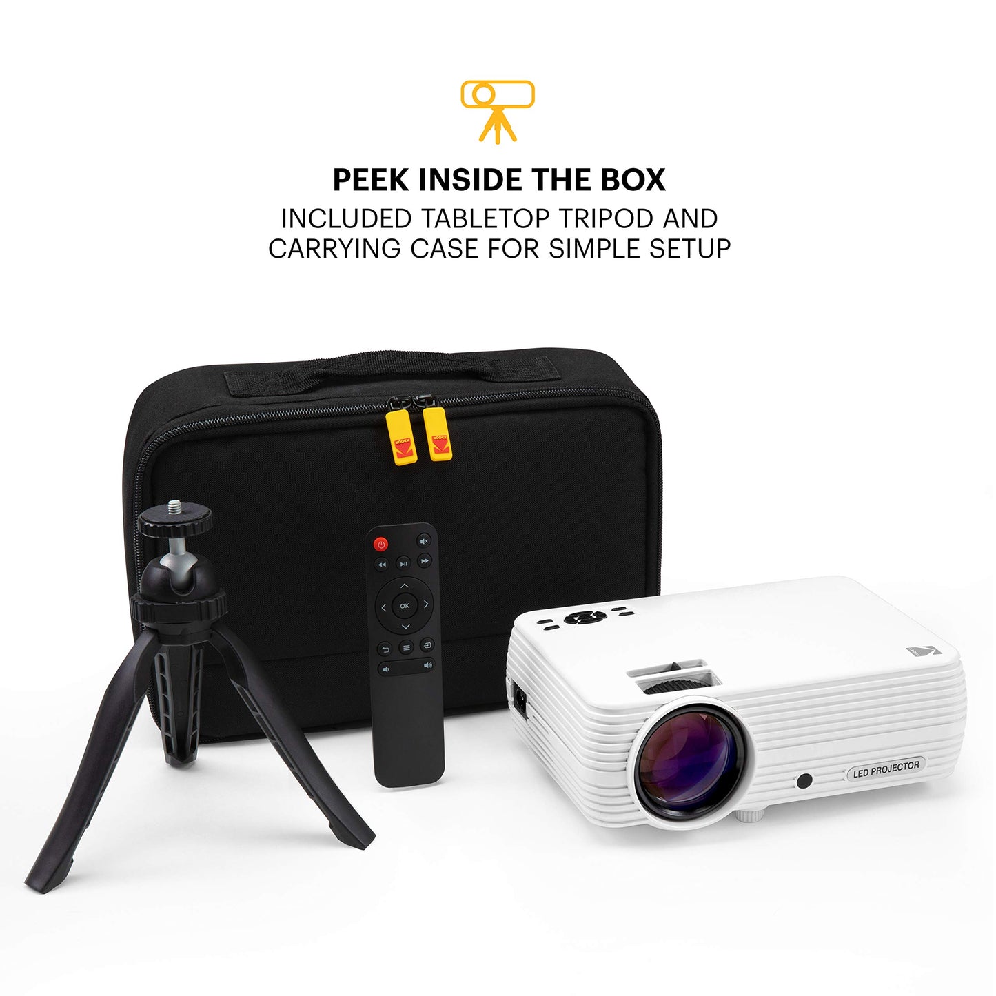 KODAK FLIK X7 Proyector para el hogar (máximo 1080p HD) con trípode y funda incluida, compacto, proyectos de hasta 150 pulgadas con resolución nativa de 720p y 30.000 horas, lámpara LED de lúmenes |