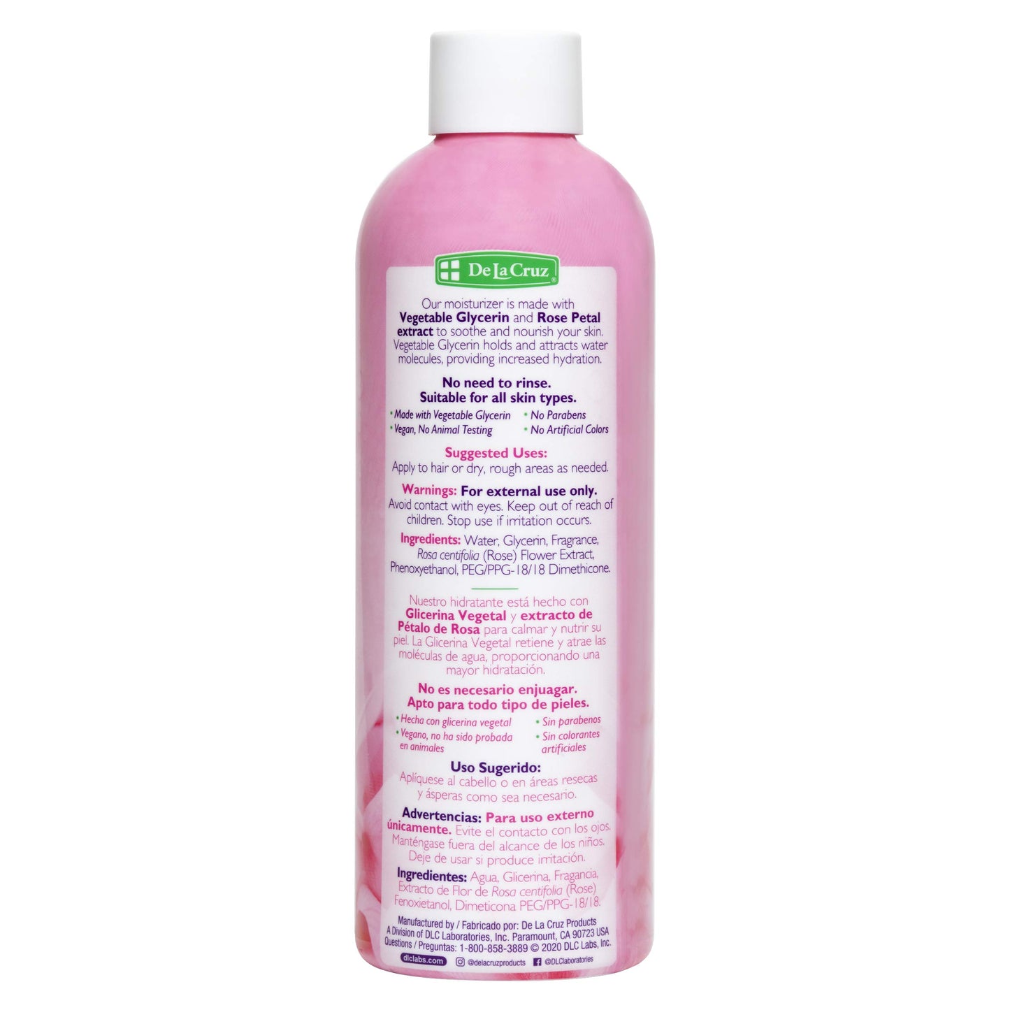 De La Cruz Glycerin and Rose Water, No Parabens or Artificial Colors, Made in USA 8 FL. OZ.