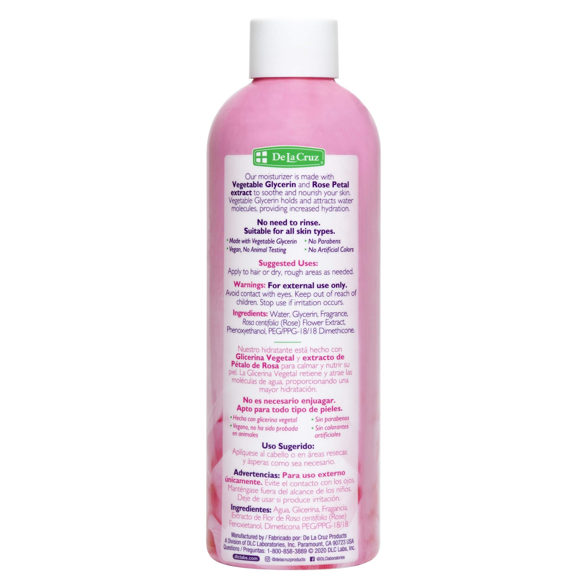 De La Cruz Glycerin and Rose Water, No Parabens or Artificial Colors, Made in USA 8 FL. OZ.