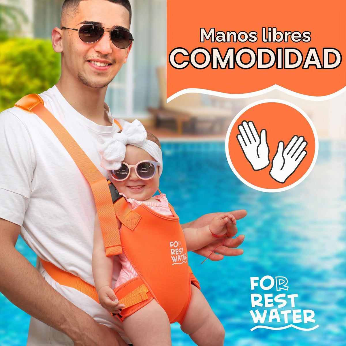 Portabebés para agua de descanso – Eslinga ergonómica de neopreno de alta calidad para diversión en agua y tierra cálida y segura (4-24 meses) – Arnés ajustable para bebés y niños pequeños (Orange)