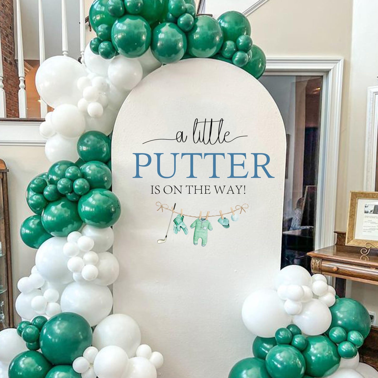 Upfirst - Calcomanía con texto en inglés "A Little Putter is on the Way", diseño de deportes y golf, decoración de fondo de fiesta para baby shower (A Little Putter Golf)