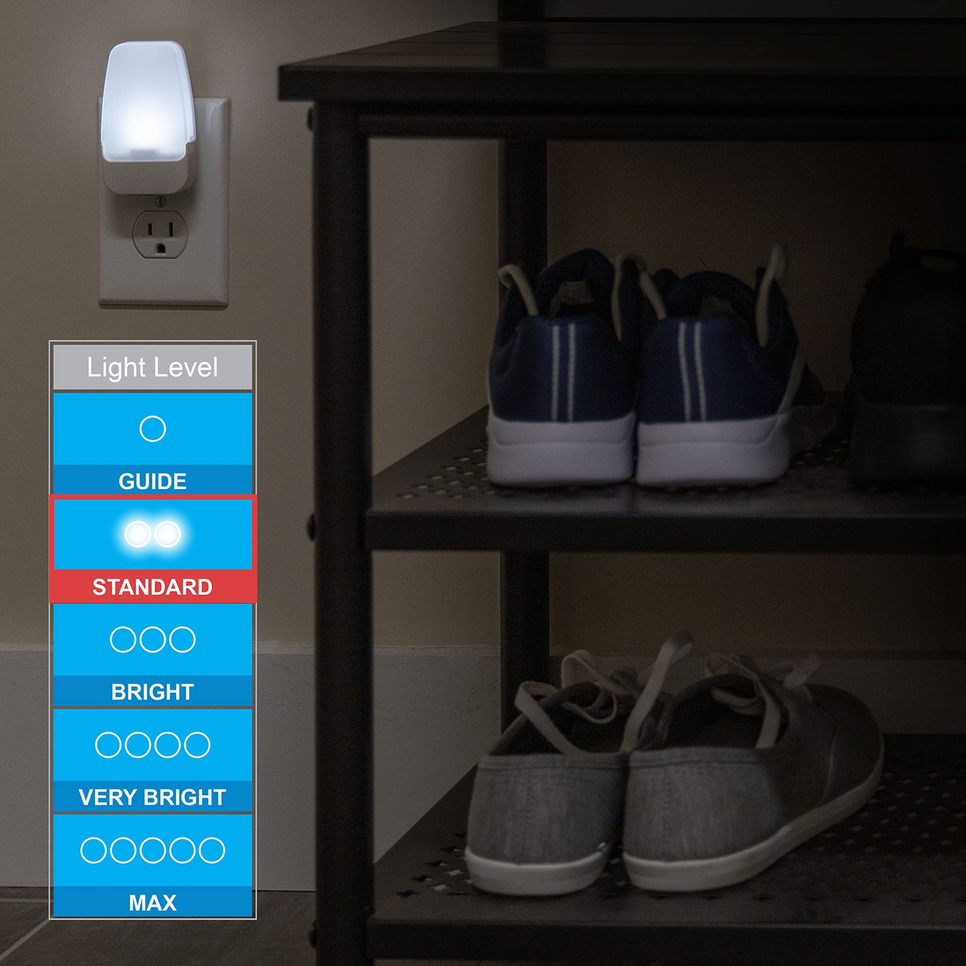 GE Luz De Noche Led Enchufable Sensor De Luz Blanco Frío Certificacion UL De Bajo Consumo Paquete De 2 Ideal Para Dormitorio Baño Guardería Pasillo Cocina Escaleras 55991