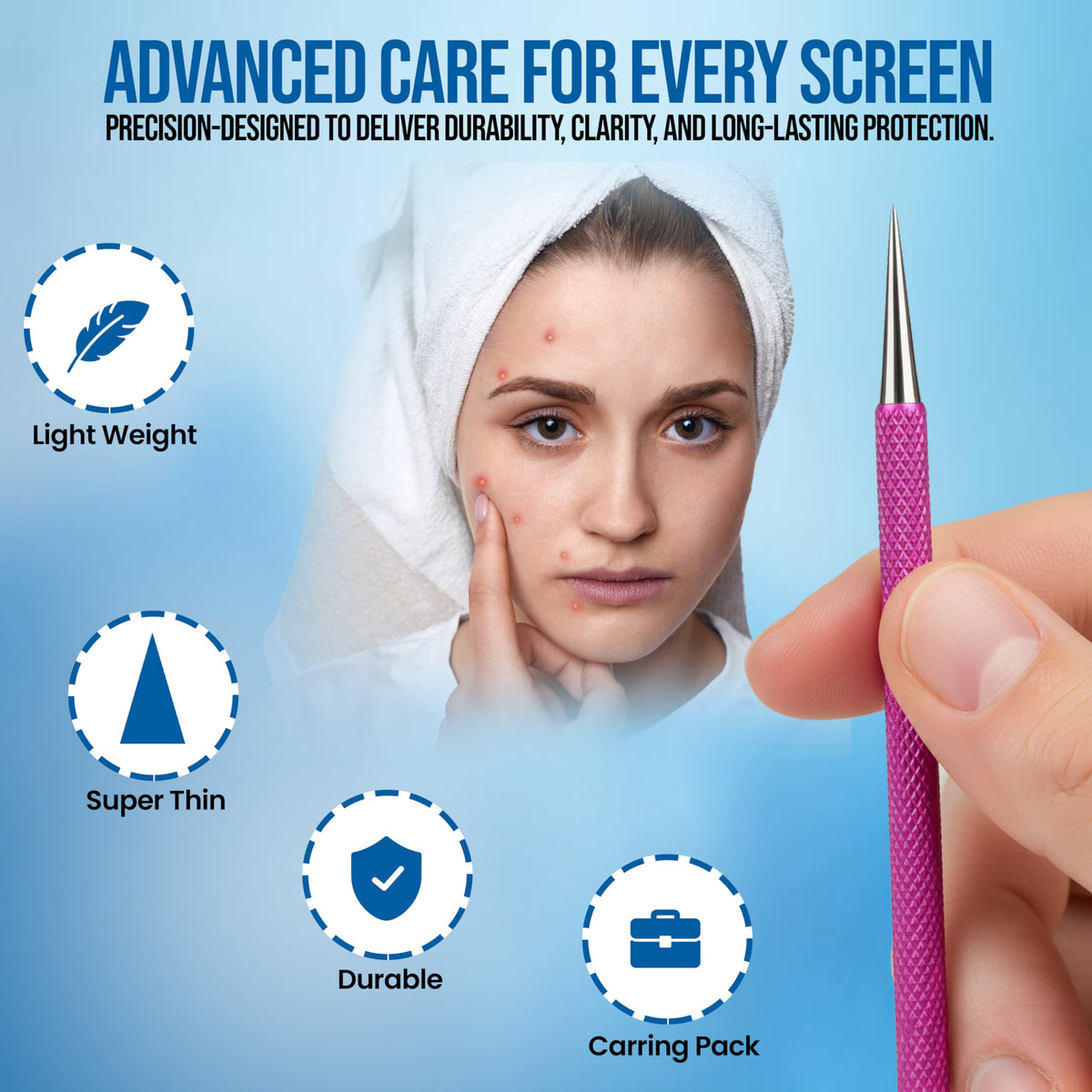 EFAH Care Extractor de espinillas de acero inoxidable para tratamiento del acné, manchas quirúrgicas, eliminador de puntos negros, perfecto para la cara y la nariz, fácil de limpiar, color rosa