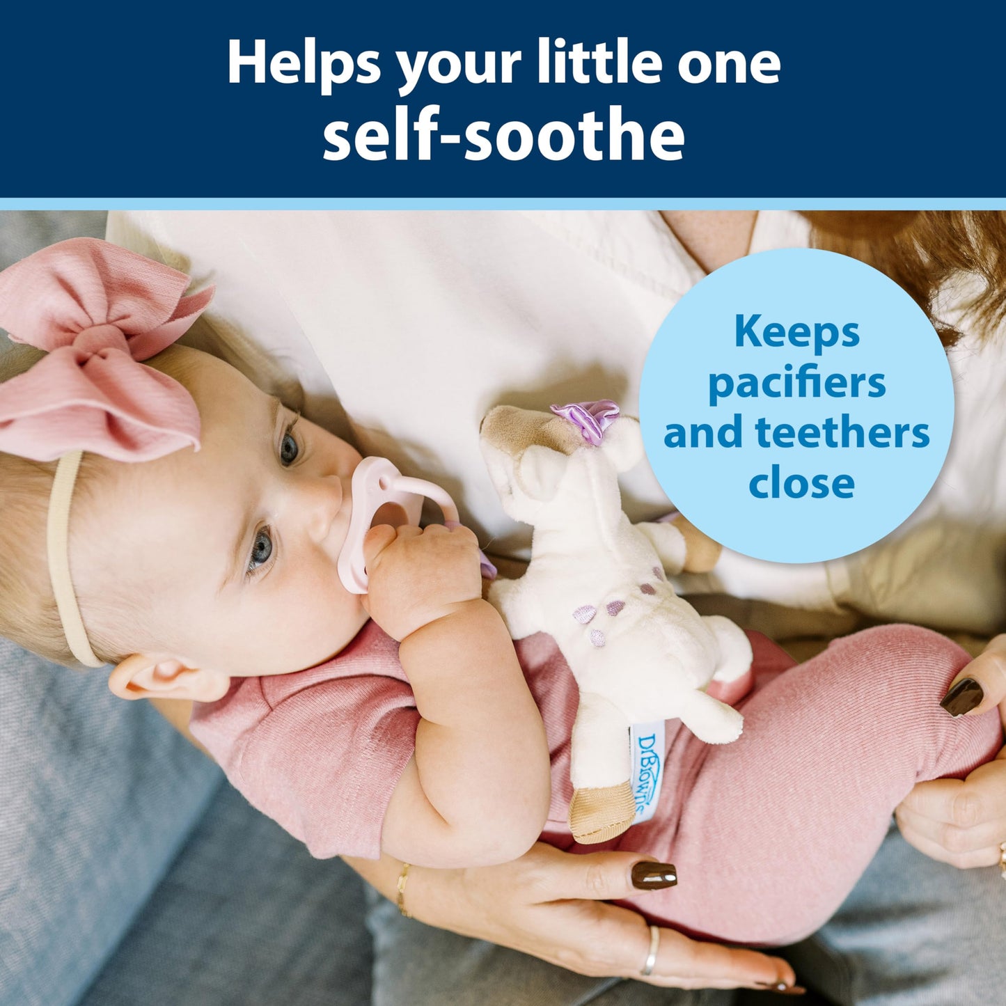 Soporte para Chupete y Mordedor Dr. Brown's Ciervo HappyPaci Rosa para Bebé 0-6 Meses