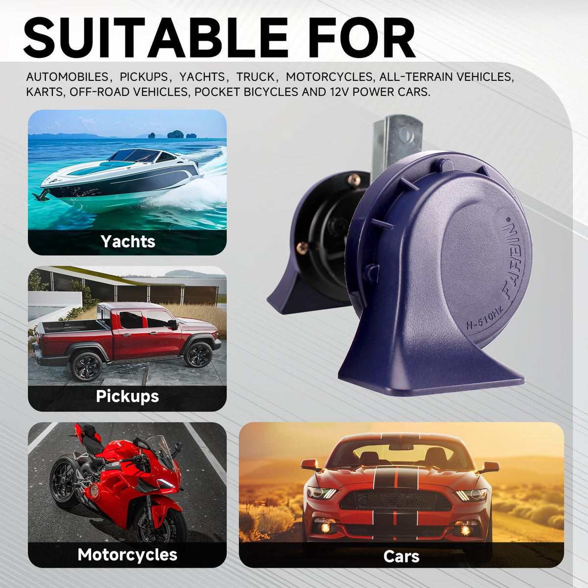 Bocina Eléctrica FARBIN Resistente al Agua para Coche Doble Tono 12 V