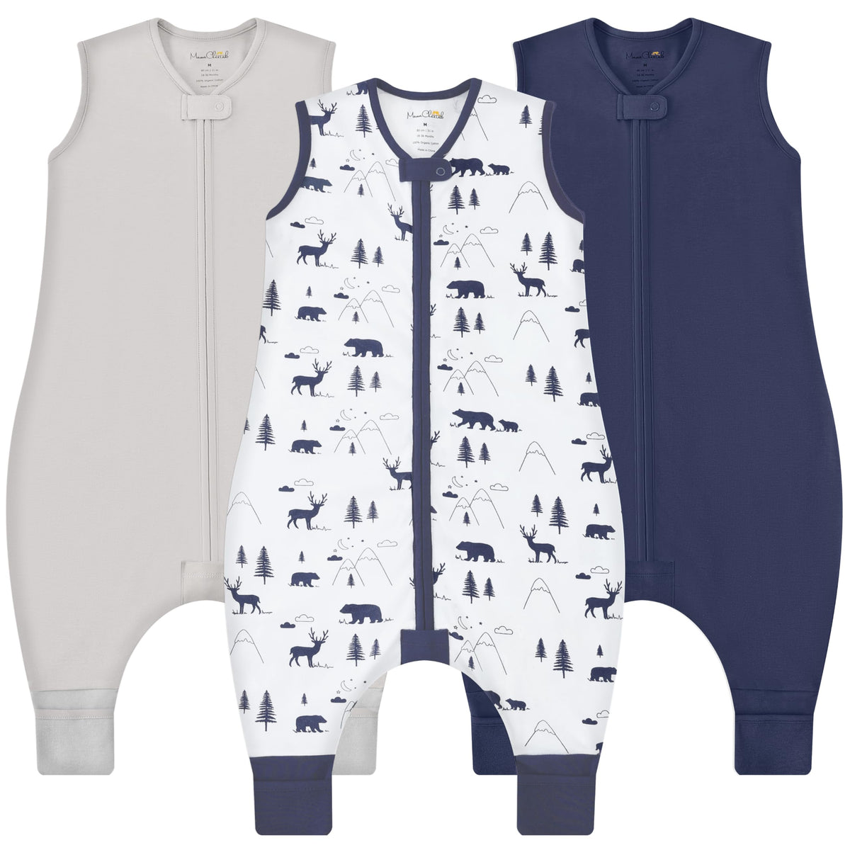 Mama Cheetah - Saco de dormir con pies, 0.5 TOG de algodón orgánico con piernas, mantas para bebé con cierre de 2 vías, saco de dormir para bebé para niñas y niños, caminante temprano de 3-4 T