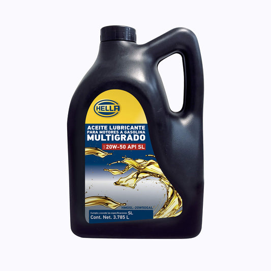 HELLA Aceite Para Motor A Gasolina 20W50 SL, 358277111, HMOSL-20W50GAL, Garrafa de 3.78 Litros, durabilidad de hasta 5.000 km, recomendado para autos livianos con alto kilometraje