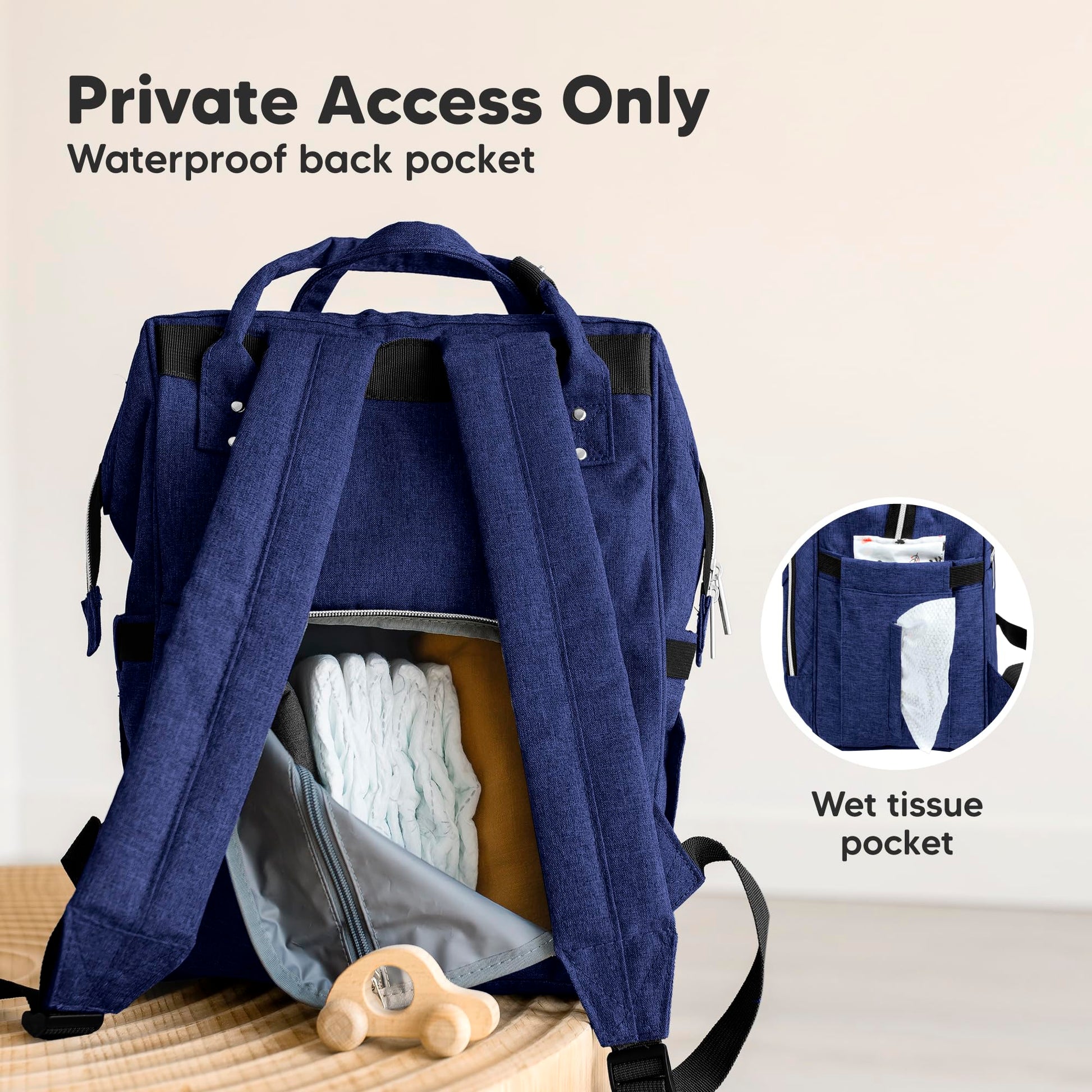 KeaBabies Mochila para pañales - Grandes bolsas impermeables para bebés de viaje, azul marino, 16.5"x12"