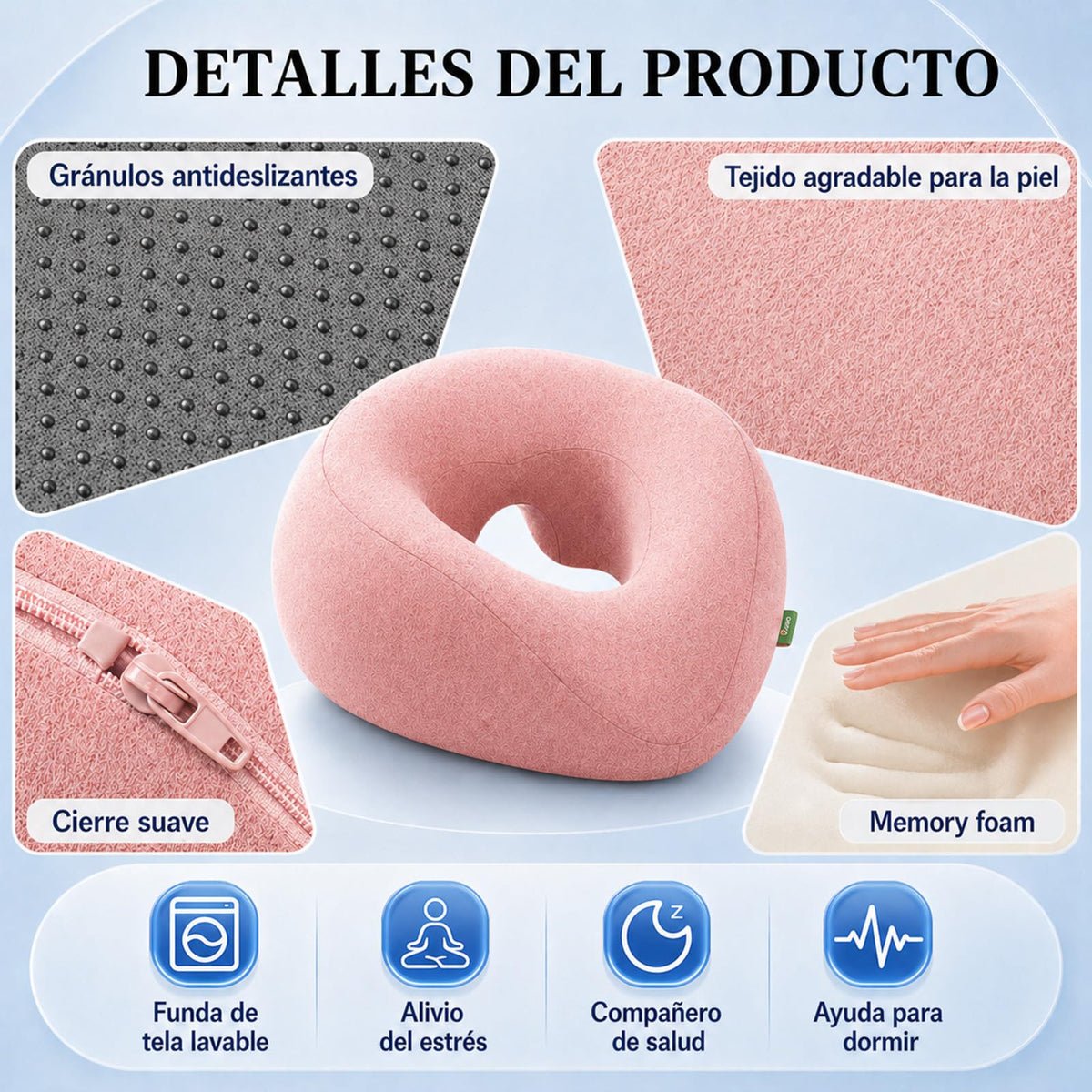 Reposacabezas de Masaje YFTSHK Blanco Ergonómico de Memory Foam con Funda Lavable para Mujer
