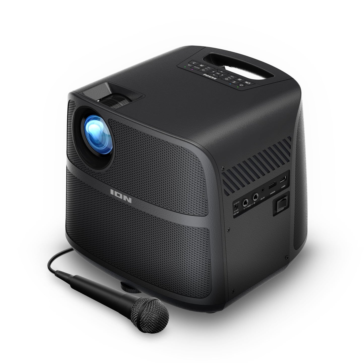 Ion Proyector LED portátil para Exteriores con Altavoces de 70 W, Bluetooth, batería Recargable, micrófono, Conexiones USB y HDMI, 720P HD