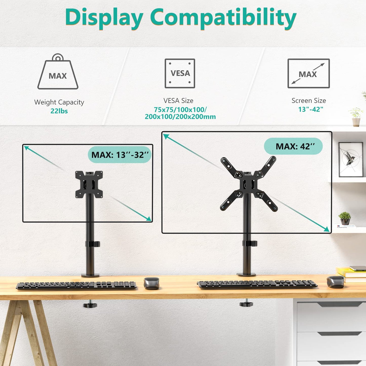Soporte para Monitor WALI Negro Ajustable hasta 42 Pulgadas