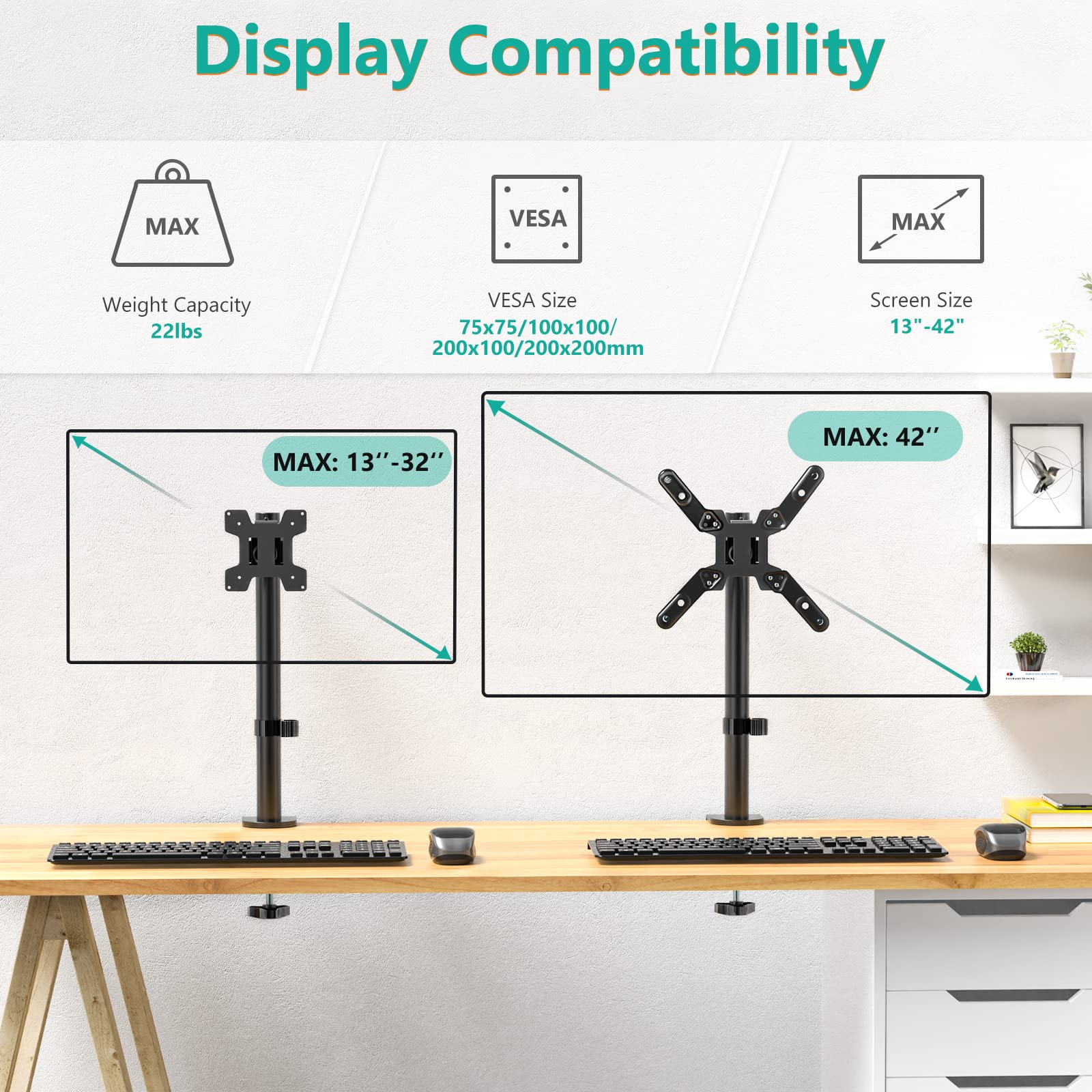 Soporte para Monitor WALI Negro Ajustable hasta 42 Pulgadas