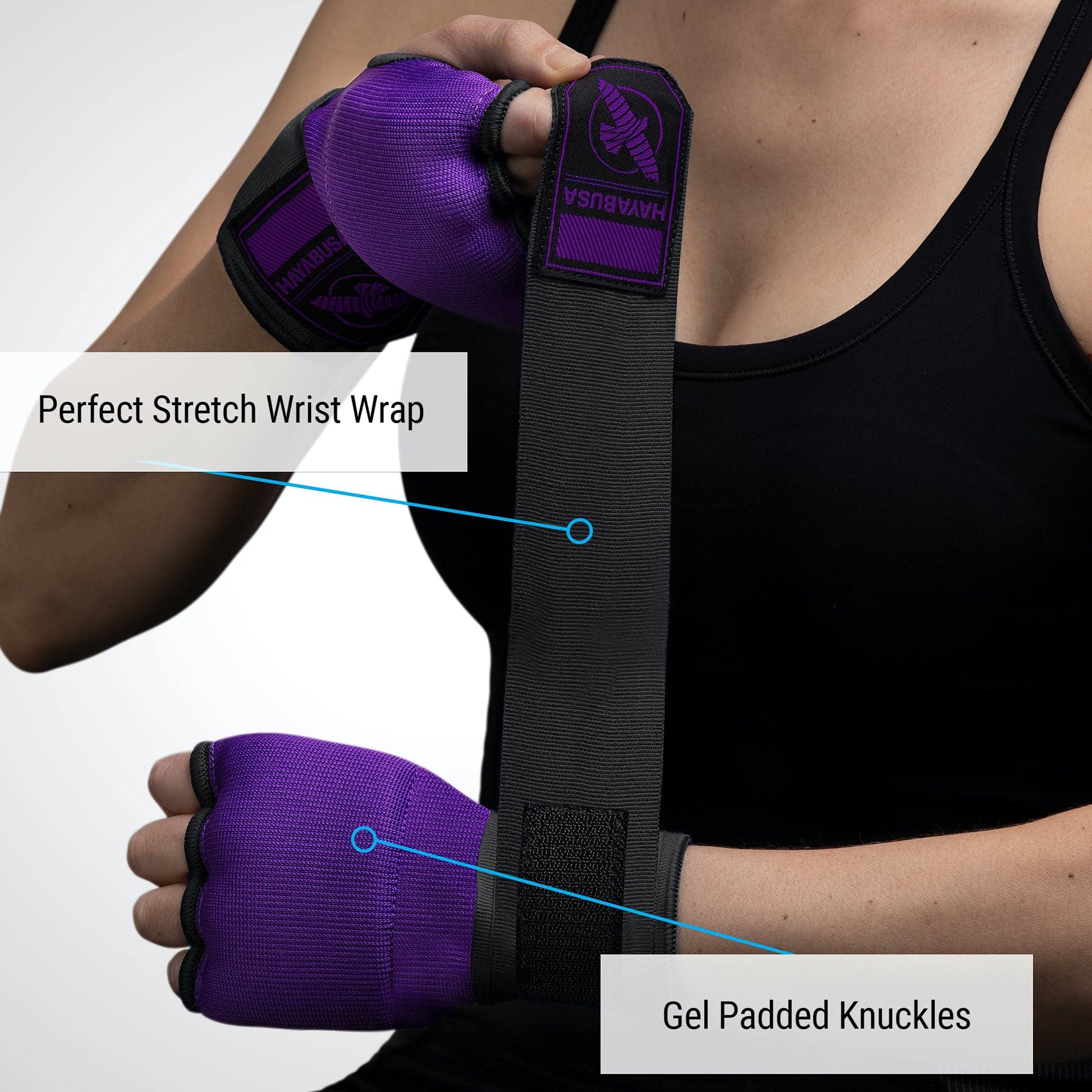 Hayabusa Quick Gel Guantes de Boxeo para Manos - Morado/Negro, L