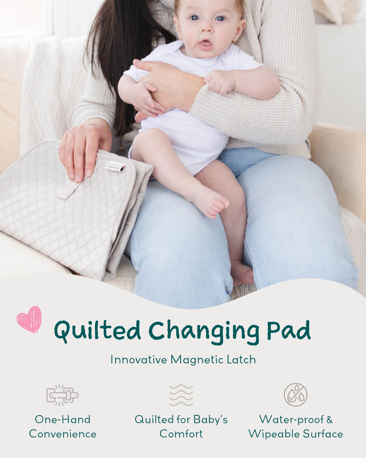 Lily Miles - Cambiador de pañales portátil, cambiador de bebé con cierres magnéticos, almohadilla de viaje para bolsa de pañales, esencial para bebé, tapete lavable e impermeable (arena suave, regular
