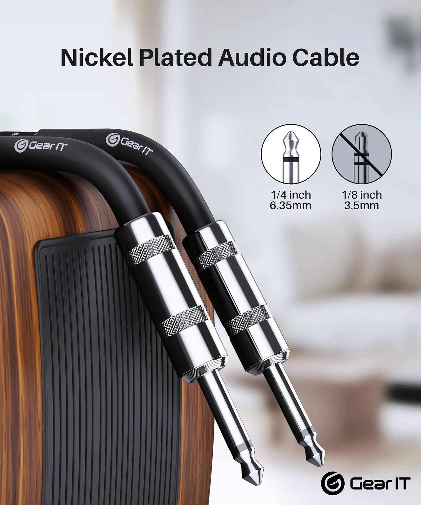 GEARit - Cable de audio para instrumento (20 pies) de 1/4 pulgadas a 1/4 pulgadas recto macho a macho para cable AMP, bajo y guitarra eléctrica, color negro y blanco