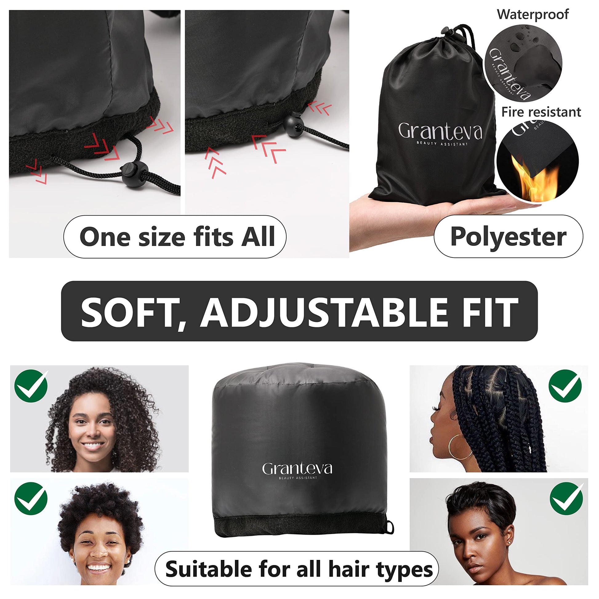 Bonnet Hood Hair Dryer Attachment by Granteva - Relax, Speeds Up Drying Time at Home, Easy to Use for Styling, Curling and Deep Conditioning - Soft, A