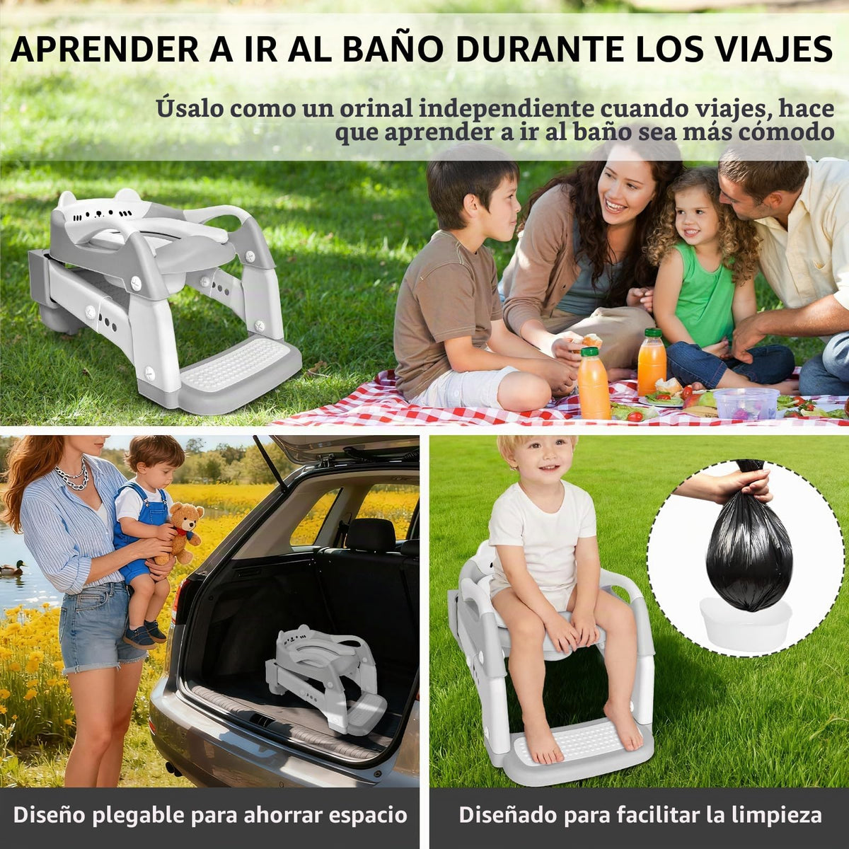 Asiento de entrenamiento para ir al baño, asiento de inodoro para niños y niñas, inodoro 3 en 1 con taburete de escalón, antideslizante plegable (gris + blanco)